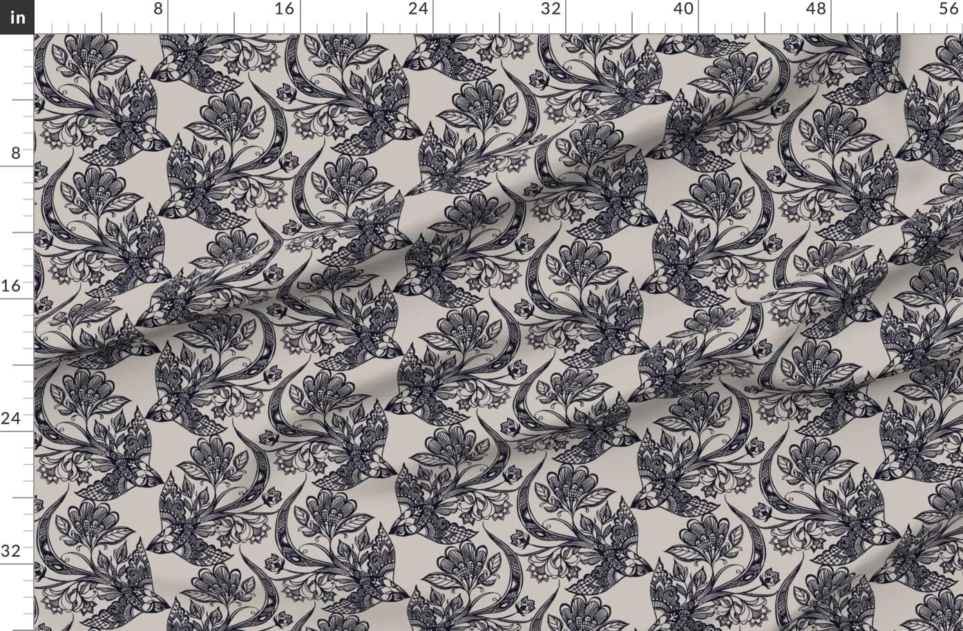 Spoonflower Fabric - Lace Birds Feminine Intricate Tattoos Printed on Organic Cotton Sateen Fabric by The Yard - Sewing Quilting Apparel Home Decor