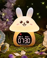 Yiliaw Despertador de treinamento de sono com luz noturna para crianças - relógio OK para acordar com alarmes duplos, luz noturna e cores RGB, 6 tons de alarme e ruído branco, relógio recarregável