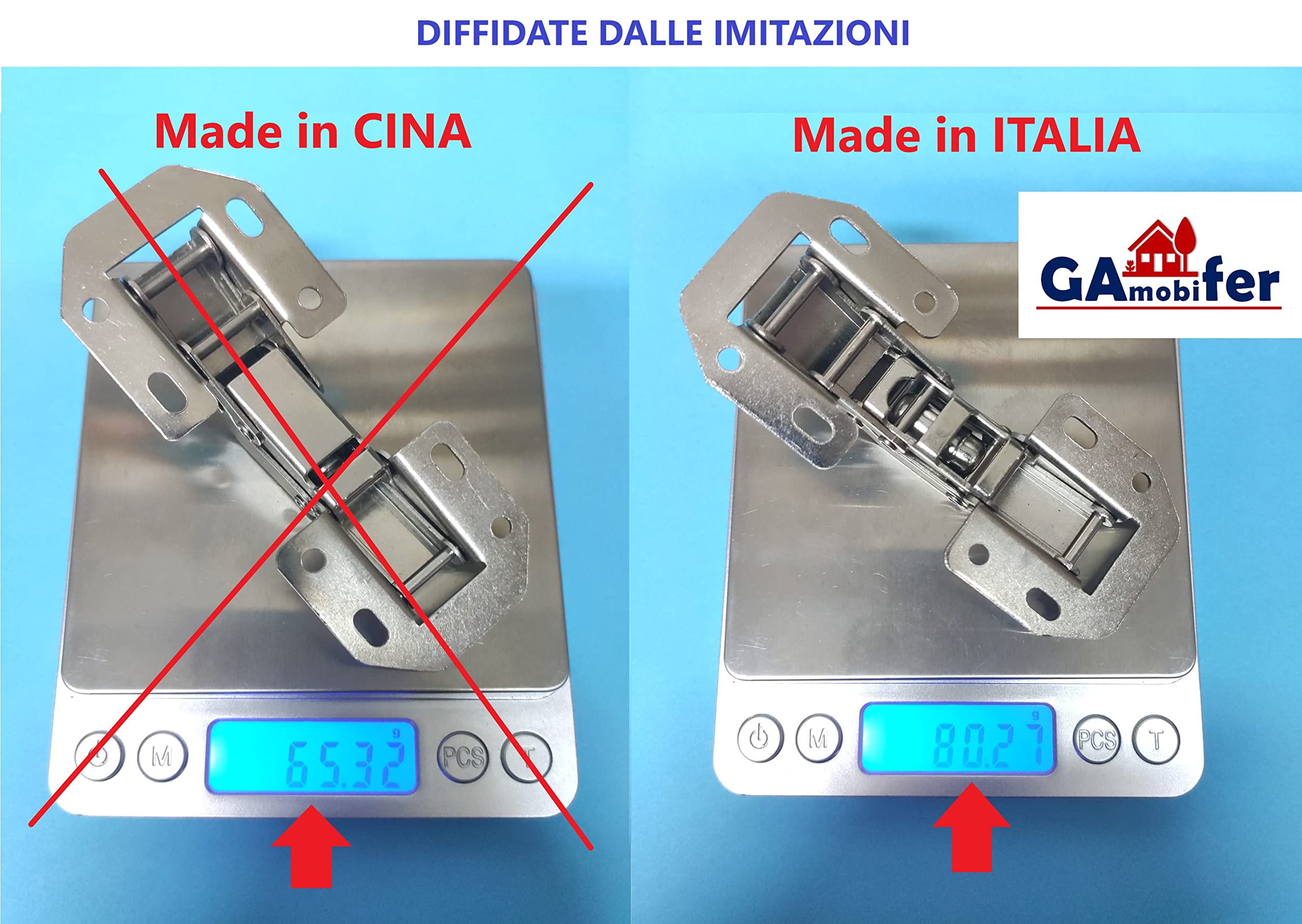 GAMOBIFER. Cerniera per Ante senza Foro Incasso. Automatica a Scatto sia in Apertura che in Chiusura, Angolo di Apertura fino a 90°. (pz 4, 105 x 44 x 25 mm)