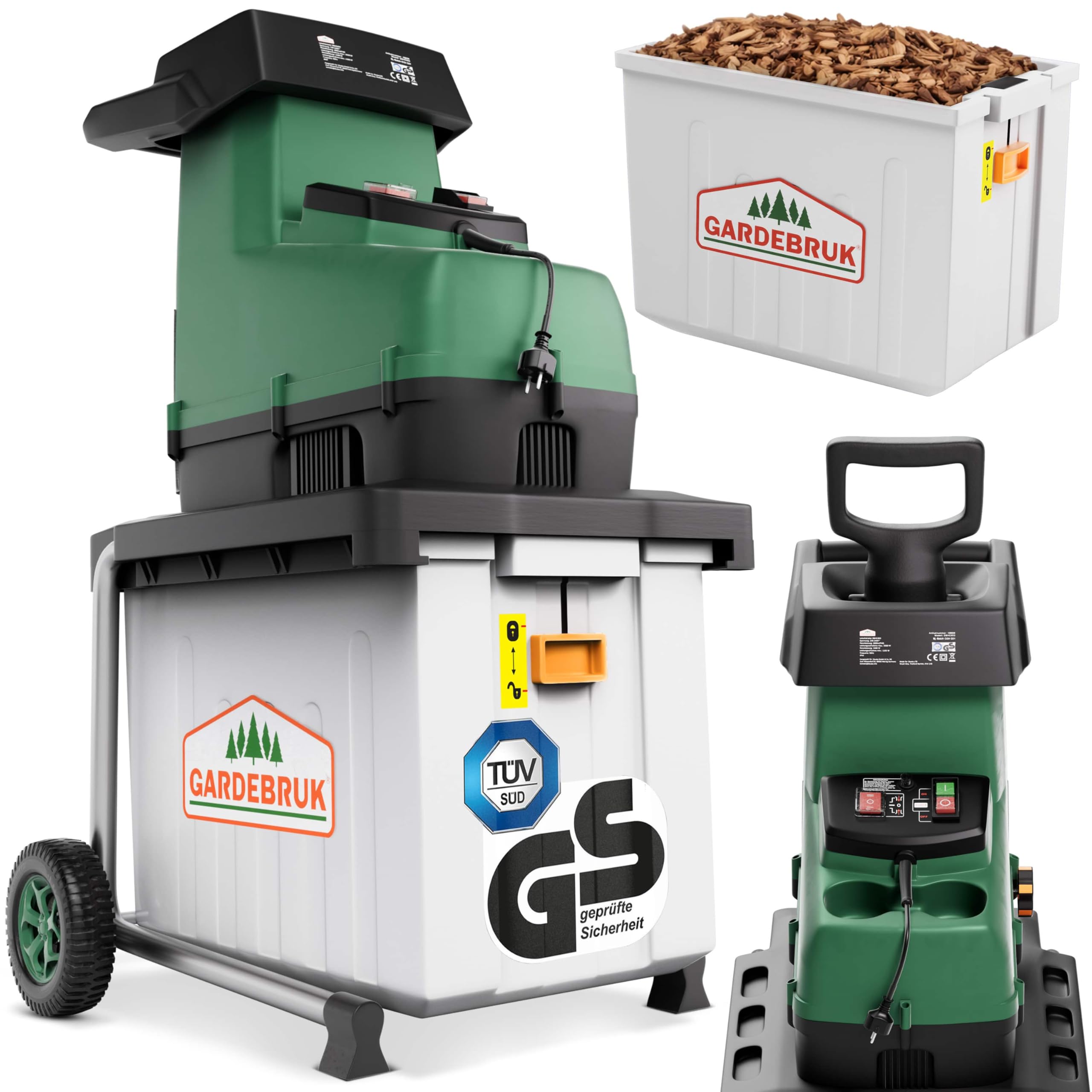GARDEBRUK Leisehäcksler 3100 W 45 mm Aststärke Elektrisch 60 L Auffangbox Walzenhäcksler