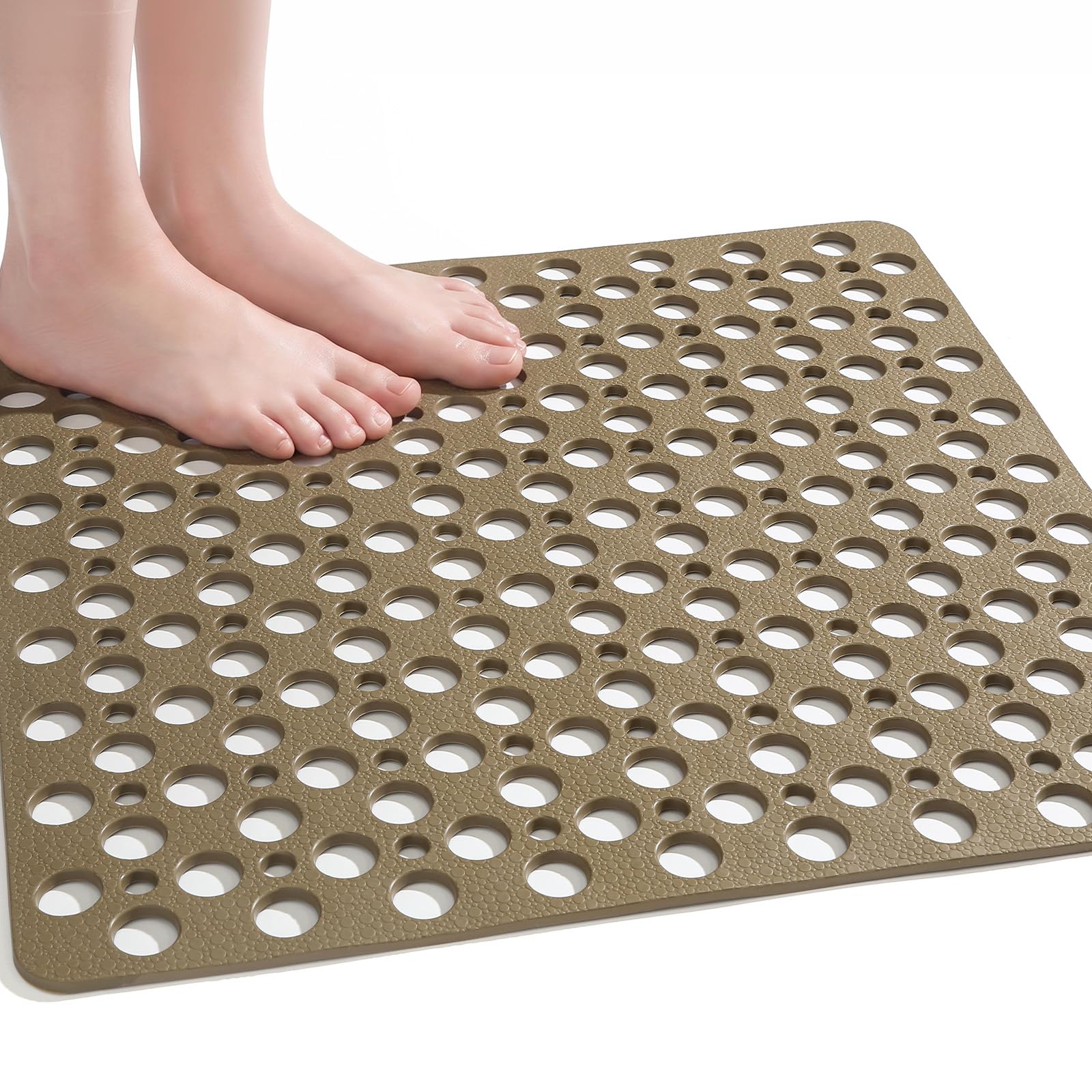XIYUNTE Square Shower Mat Non Slip Anti Mould for Elderly, Non Slip Shower Mats for Inside Shower, Anti Slip Shower Mat, Shower Tray Mat with Suction Cups, Machine Washable, 53 x 53 cm (Square), Brown