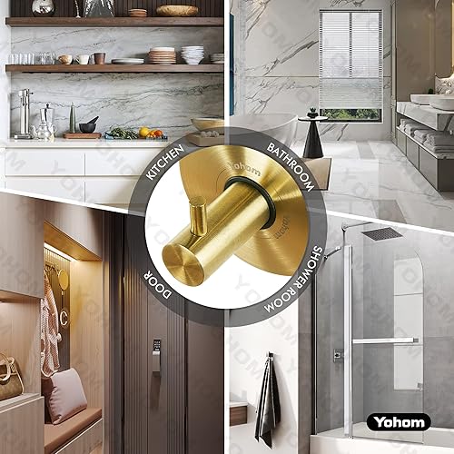 Miniatura 5 de YOHOM Ganchos de ventosa para ducha, toallero dorado de acero inoxidable al vacío para baño, gancho de ducha con succión, toallero de cocina,