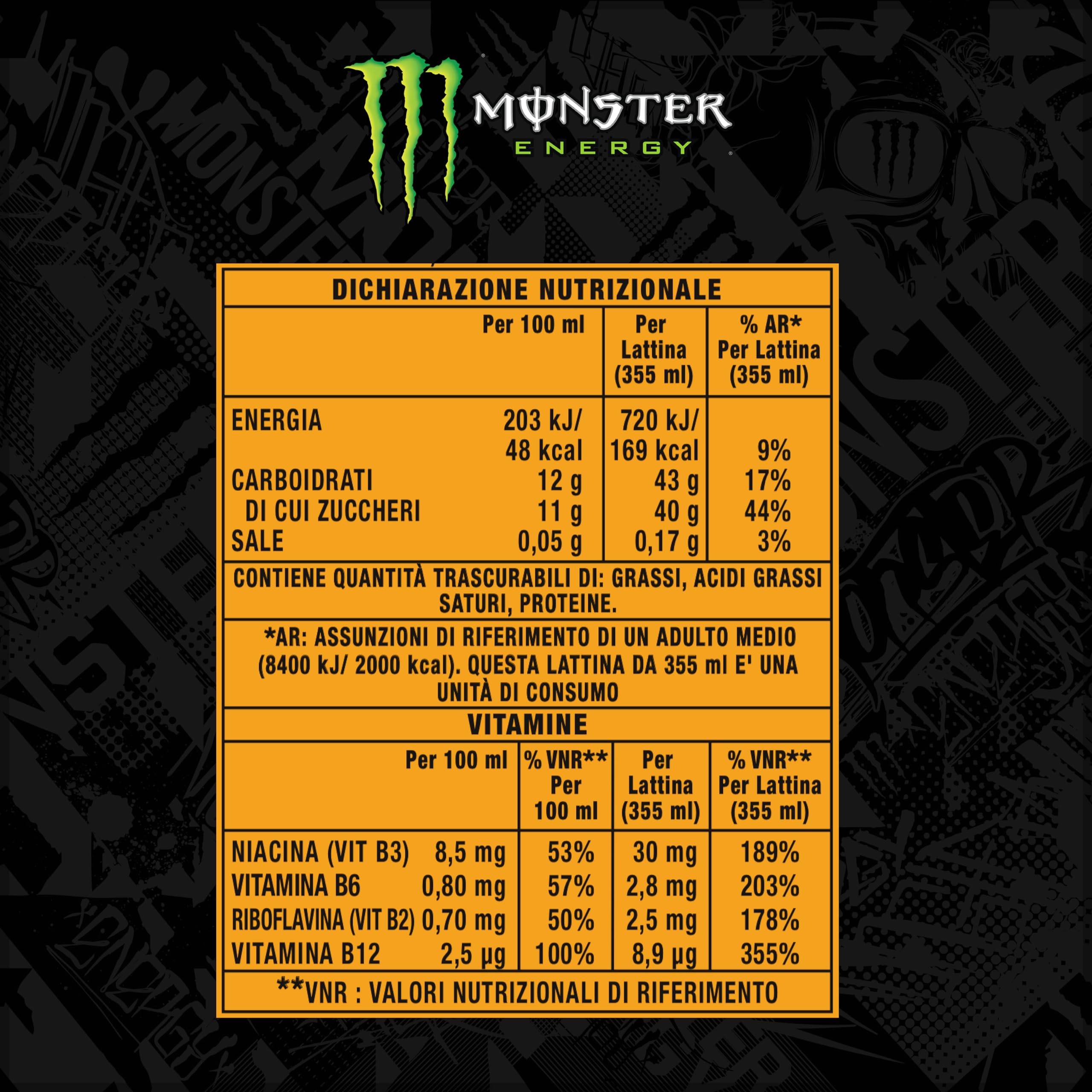 Monster Energy Mango Loco avec jus tropicaux â avec acide carbonique, palette Energy Drink 24 x 500 ml et autocollant gratuit