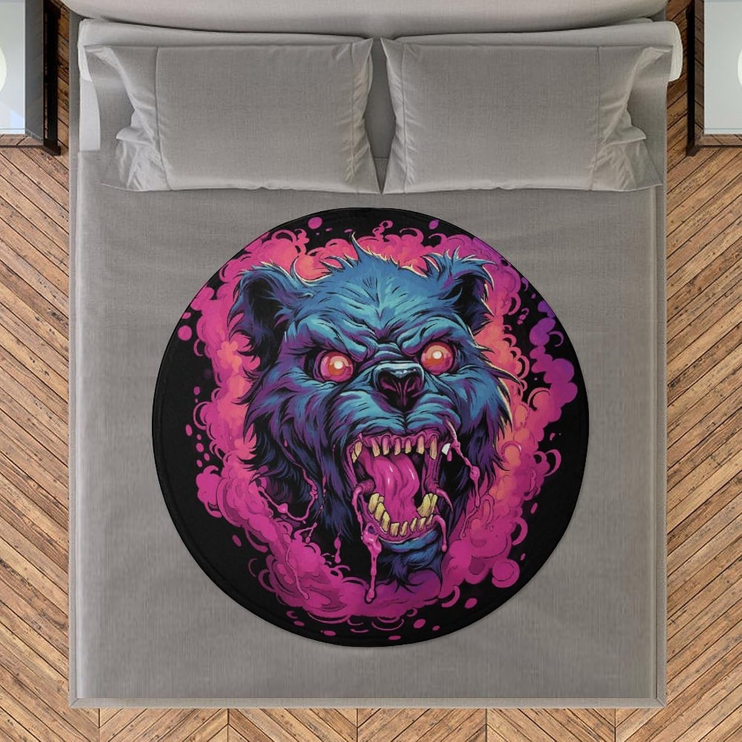 Punk Style Bear Blanket Round Beach Tapestry Flannel Round Tablecloth Boho Beach Blanket Home Decor Indie Rug Comfortable Yoga Mat for Multi Scenario Usage