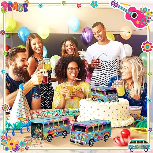 Miniatura 5 de Eersida 3 piezas de decoraciones geniales de los años 60, decoraciones de fiesta hippie de los años 60 y 70, autobús hippie, retro, golosinas, cajas