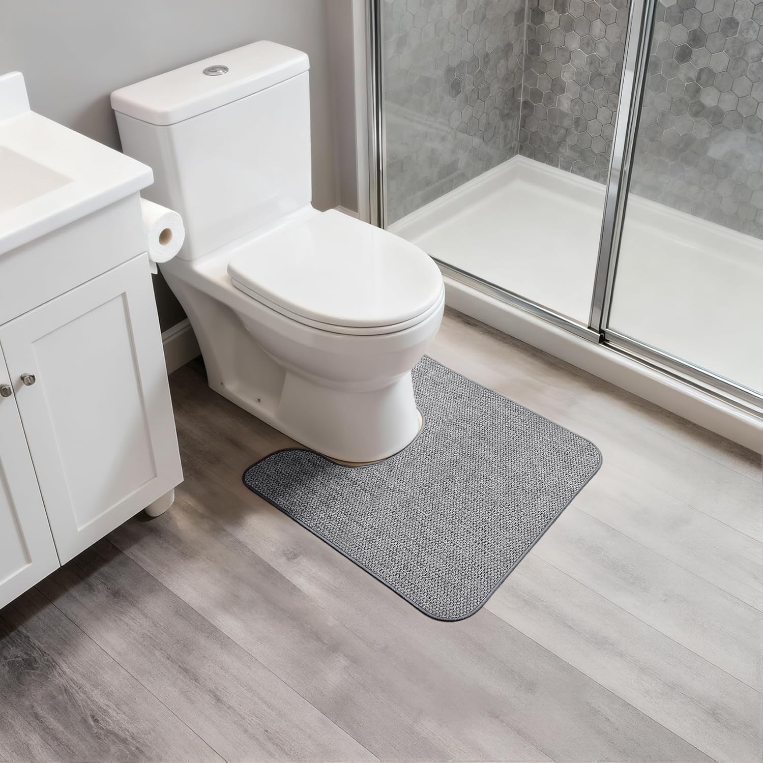 Toilet Rugs U Shaped Bathroom Rug,Machine Washable Non Slip Quick Dry Super Absorbent Ultra Thin Toilet Mats for Bathroom Toilet.Grey,1'8"x2'(20x24inch) - Image 6