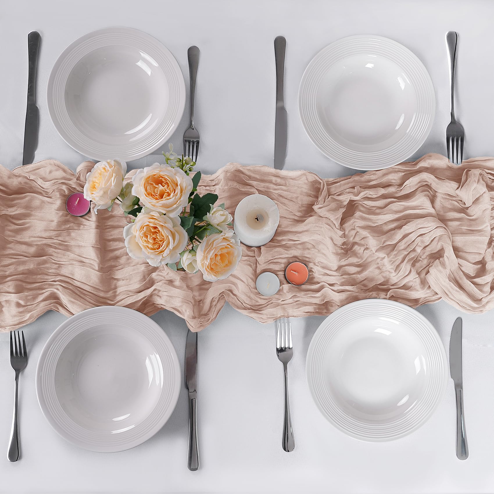 Paquete de 12 caminos de mesa de gasa marfil de 9 pies, 17 x 108 pulgadas, camino de mesa de gasa rústico, romántico, camino de boda para boda, despedida de soltera, decoración de otoño
