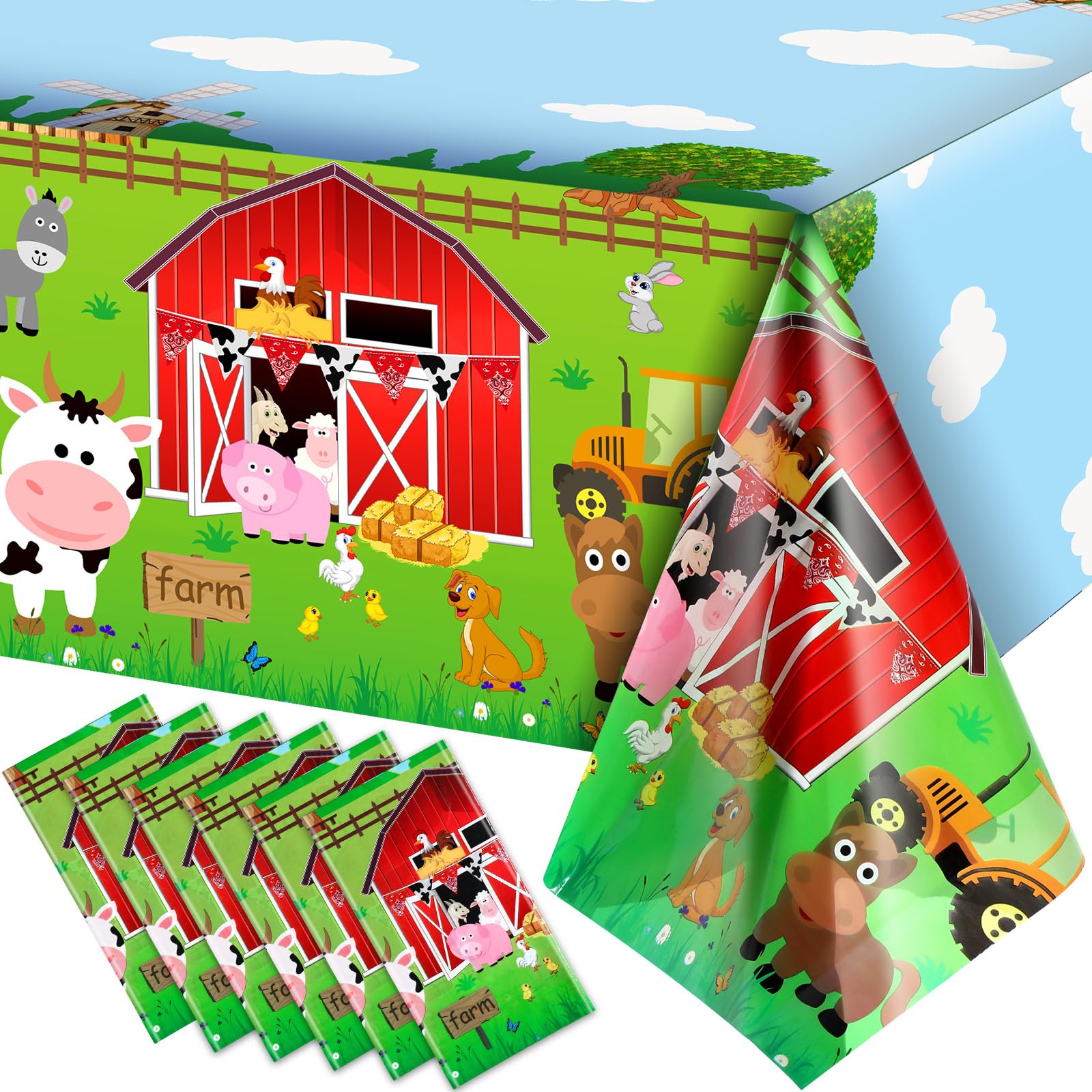 Kasyat Mantel de plástico desechable para fiesta de animales de granja, decoración de fiesta temática de animales de granja, suministros de fiesta de cumpleaños, 108 x 54 pulgadas (rojo, 6 piezas)
