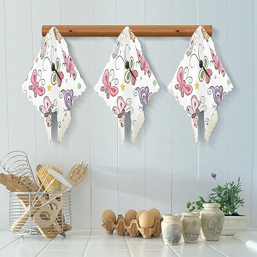 Miniatura 5 de Toalla de microfibra con estampado suave de mariposas de dibujos animados para cocina, absorbente, paquete de 6 trapos para mesa de restaurante