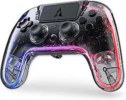 AUROCE Wireless Controller for PS4/PS3/PC, LED PS4 Controller Dualshock 4 Transparent with RGB Neon, ALPS Analog Stick, Hall Trigger, Audio Jack/Speaker, Macro/Turbo-Cyber Gray