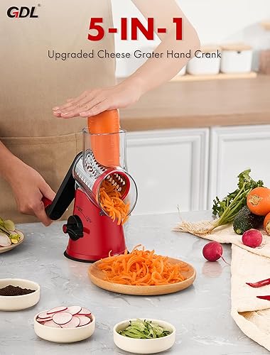 Miniatura 8 de GDL Rallador de queso rotativo, rallador de queso 5 en 1 mejorado con manivela, trituradora de queso multiusos con asa, cortador de verduras para