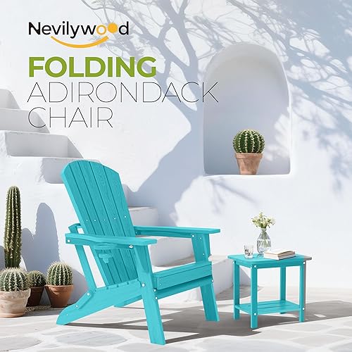 Miniatura 4 de nevilywood Silla Adirondack plegable  Respaldo ergonómico extendido, portavasos  Fácil montaje  Plástico HDPE duradero, resistente a la intemperie y
