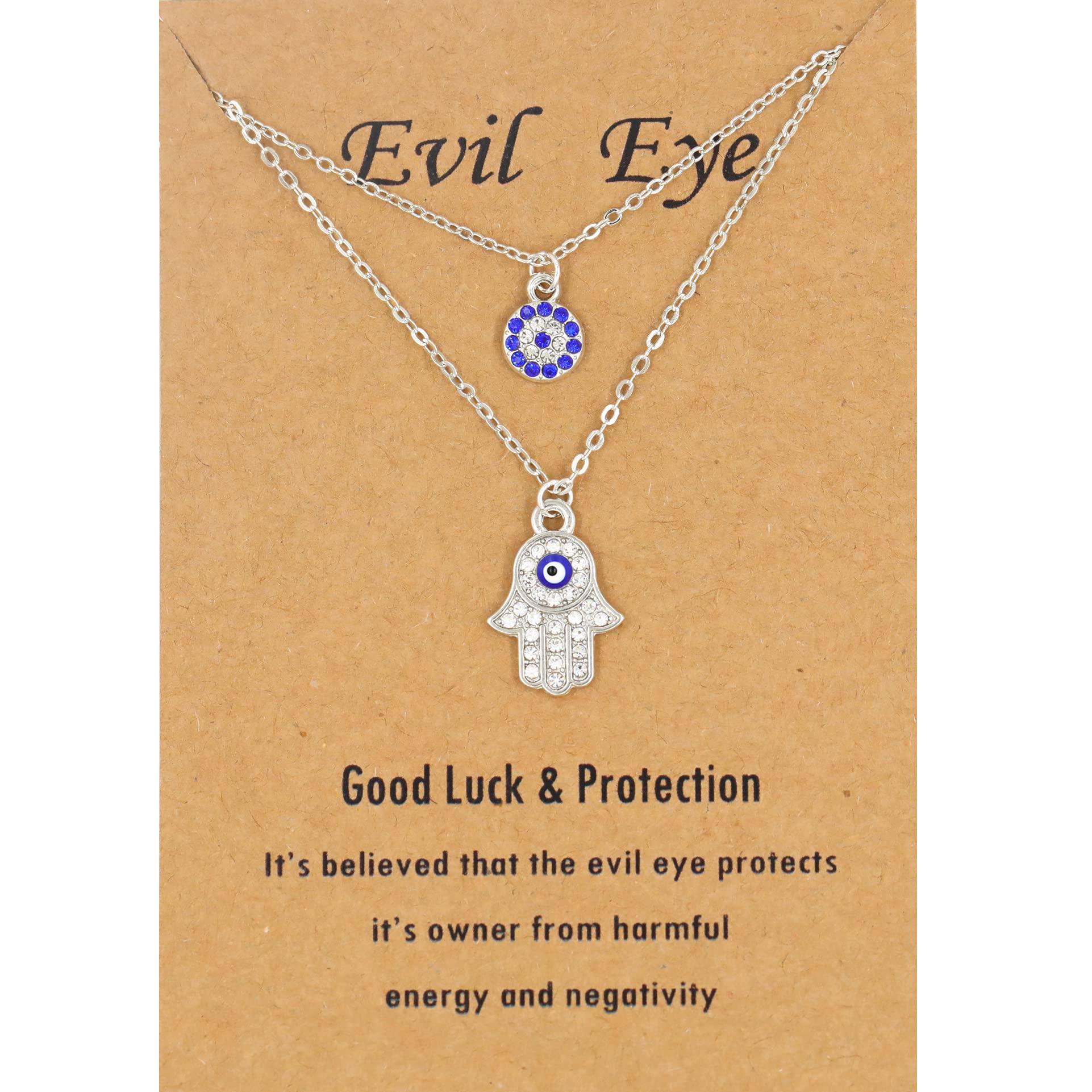 BaydurcanDainty Evil Eye Necklace and Hamsa Necklace Turkish Blue Eye Hand Pendant Necklace 3pcs Lucky Protection Jewelry Gift for Women