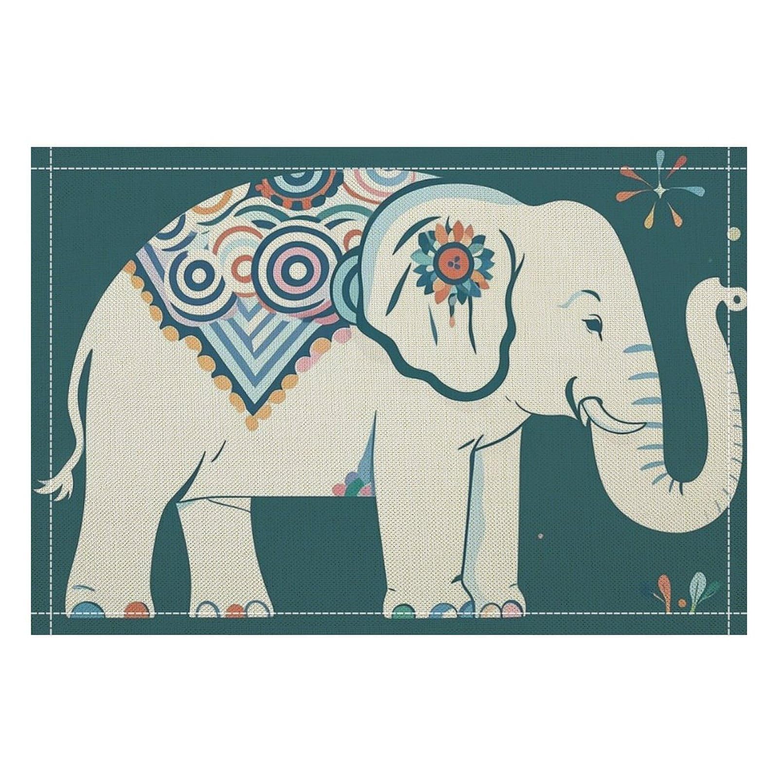 Sets de table en lin motif éléphant lavables et durables pour salle à manger