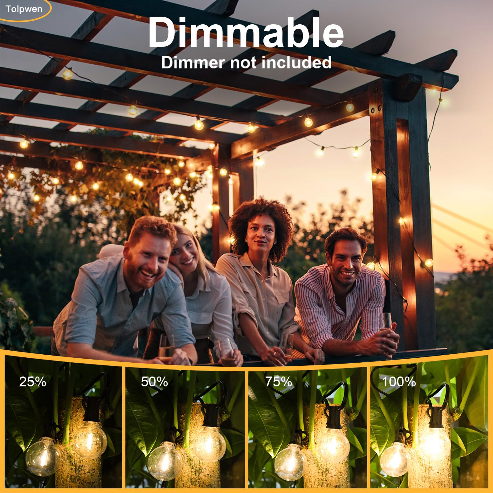 Guirnalda Luces Exterior, 15M IP45 Impermeable Conectable Guirnaldas con 25+1 Bombillas de Plástico Inastillable, 2500K Blanco Cálido para Jardín, Patio, Fiesta, Boda e Interior/Exterior