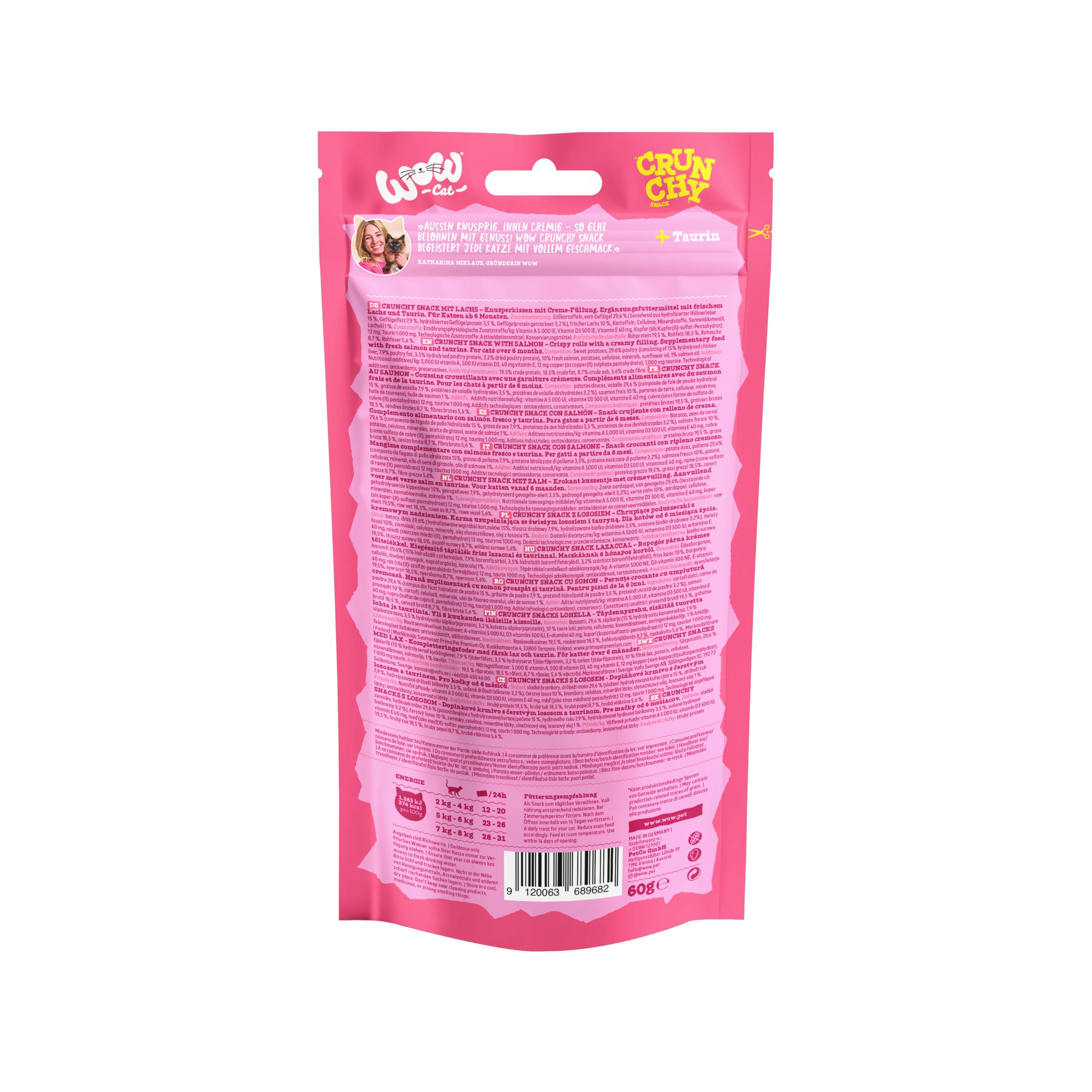 WOW Cat Crunchy Snack mit Lachs 24 x 60 g | ohne Getreide & Zucker