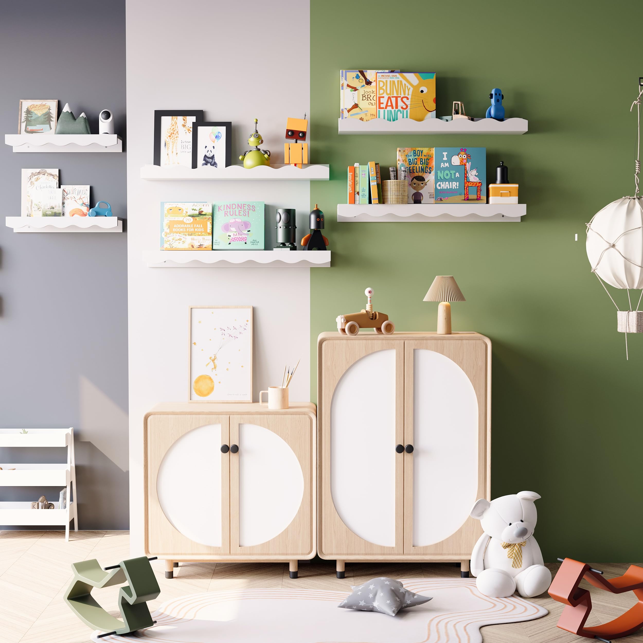 Floating Shelves for Wall DÃ©cor 24 Inch Long Set of 4 Nursery Book Shelves Bathroom Shelves Over Toilet Shelf for Books, Plants, Toys, Photo Frames, Picture Ledge-White