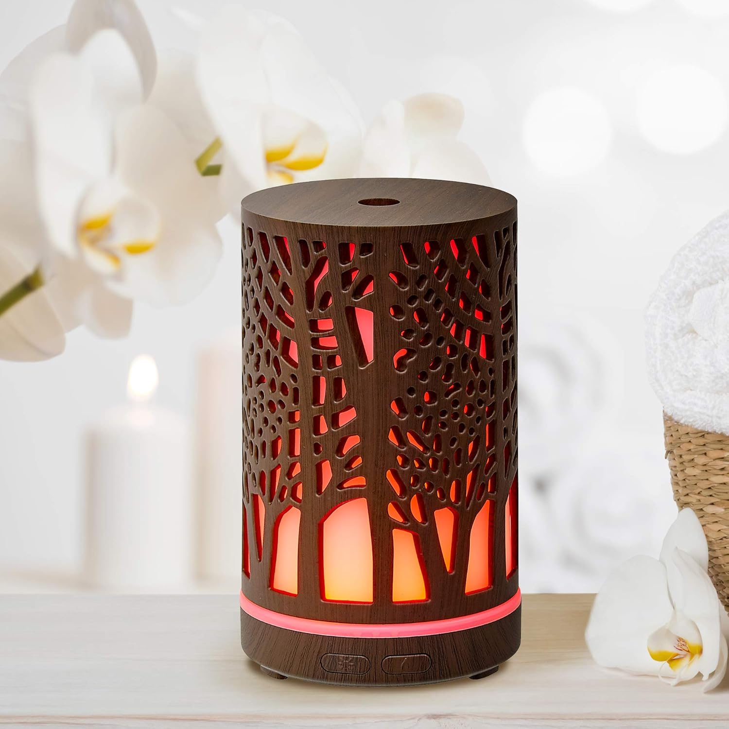 AROMAR Ultrasonic Oil Diffuser and Cool Mist Humidifier for Aromatherapy Essential Oils with 7 LED Colors and Auto Shut-Off for Home and Office, 100 ml (Forest Walnut)