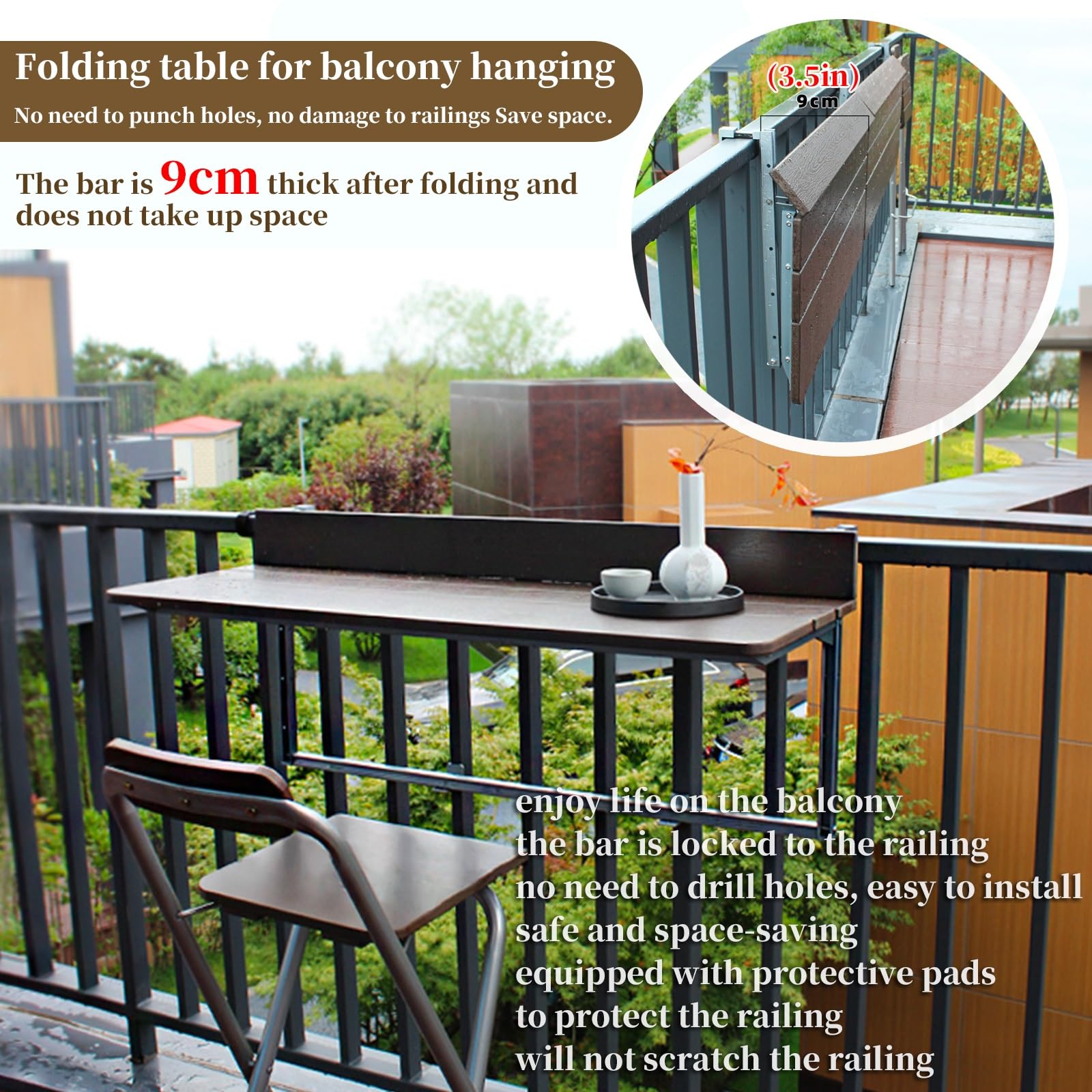 Tavolo pieghevole da balcone, forte capacità portante, impermeabile e resistente alle alte temperature, perfetto per patio, studio, tè e barbecue