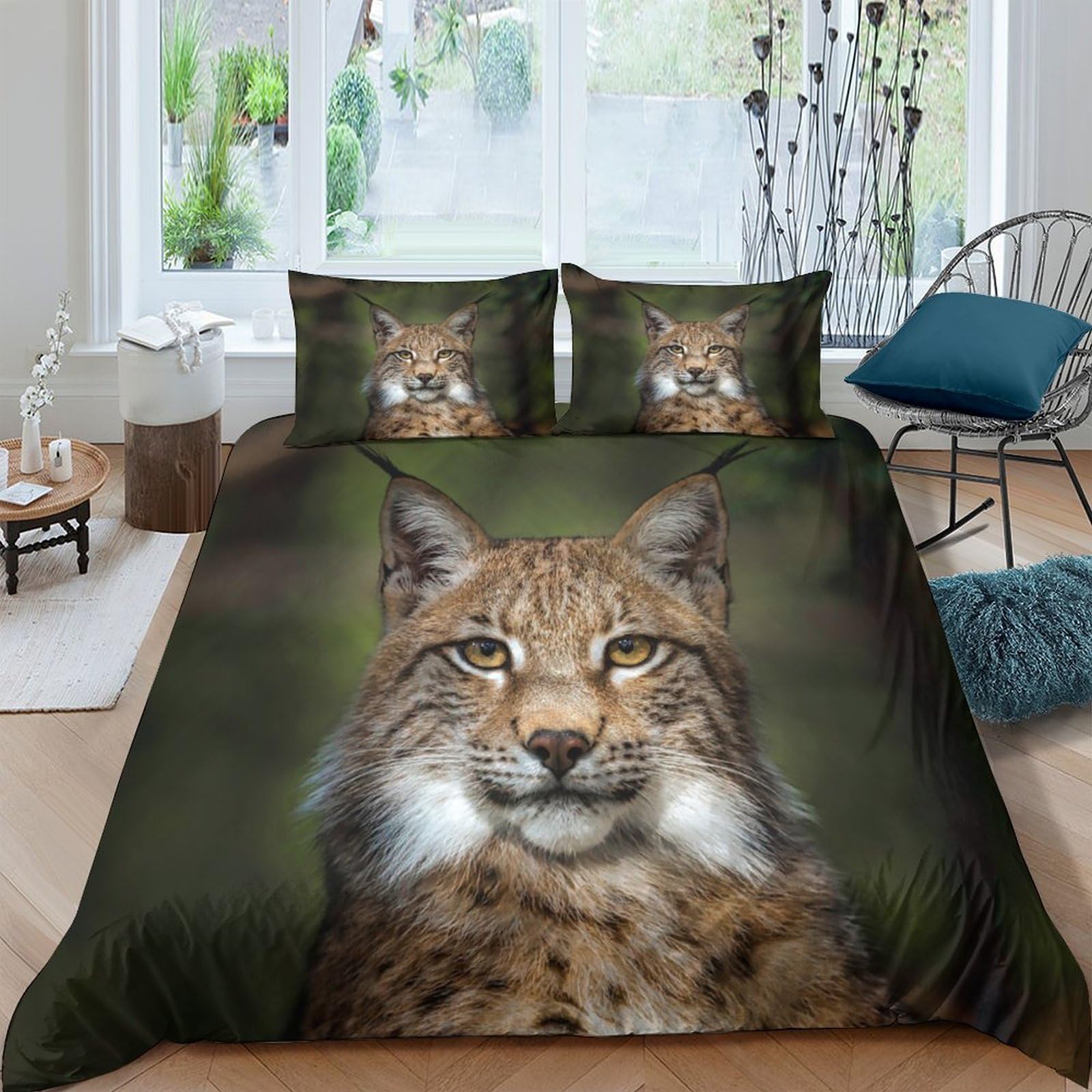 Ctjqhvkz Style-10 3D Printed Wild Lynx Fitted Sheet Microfiber Soft Animal Face Mattress Cover Bedroom Dorm Decorative Protector Single（135X200cm）