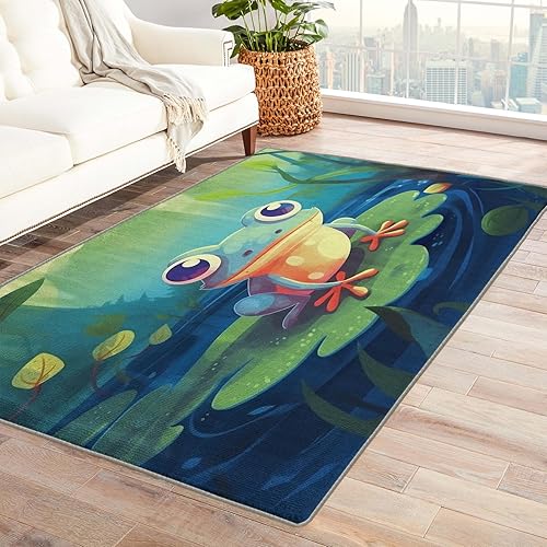 Alfombra de rana para niños, alfombra de 4 x 6 pies, bonita alfombra de área de animales para decoración de dormitorio y habitación, cuarto de bebé,