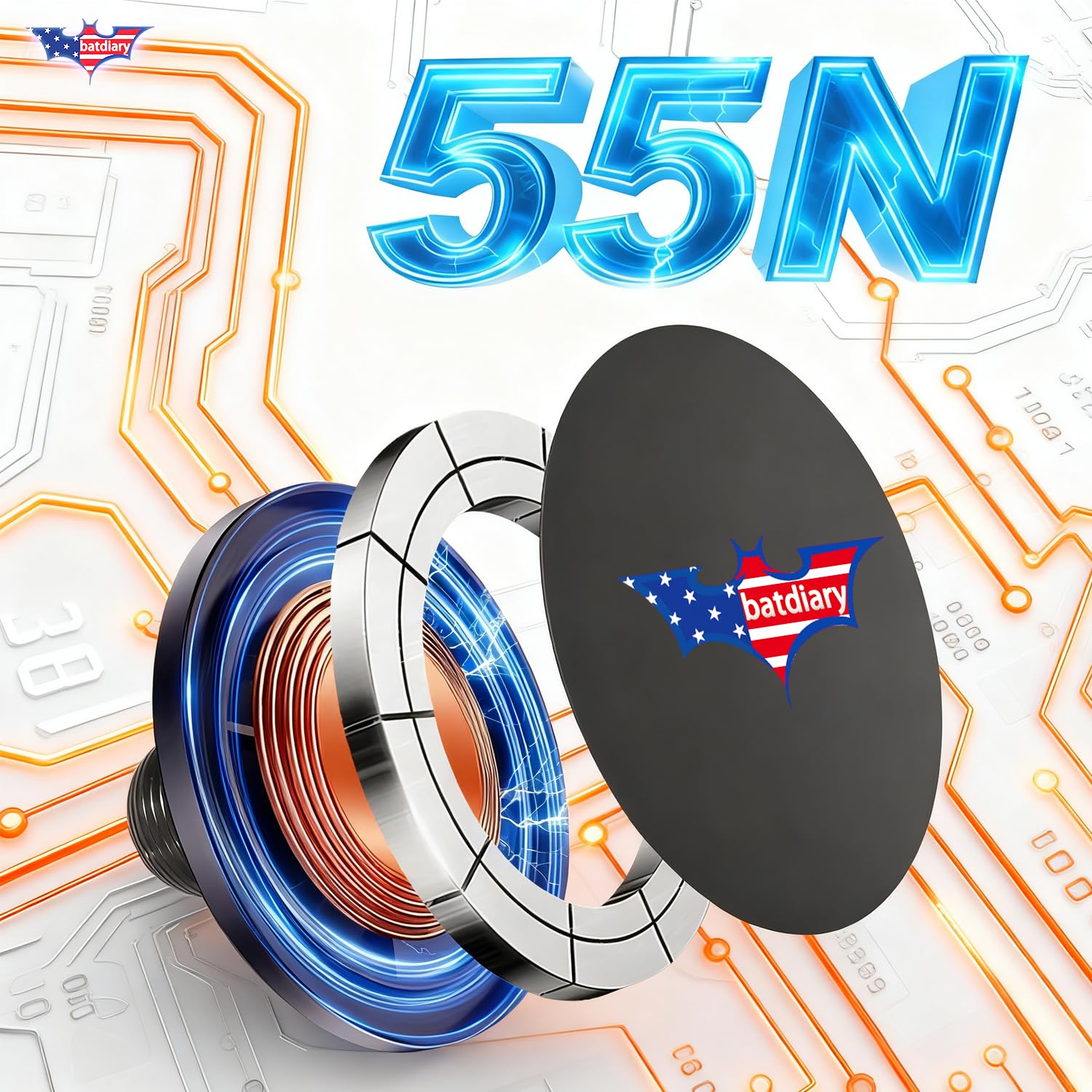Cargador de teléfono con potentes imanes 55N que contiene veinte anillos magnéticos, compatible con todos los teléfonos y todas las bases de montaje de bola de 20 mm