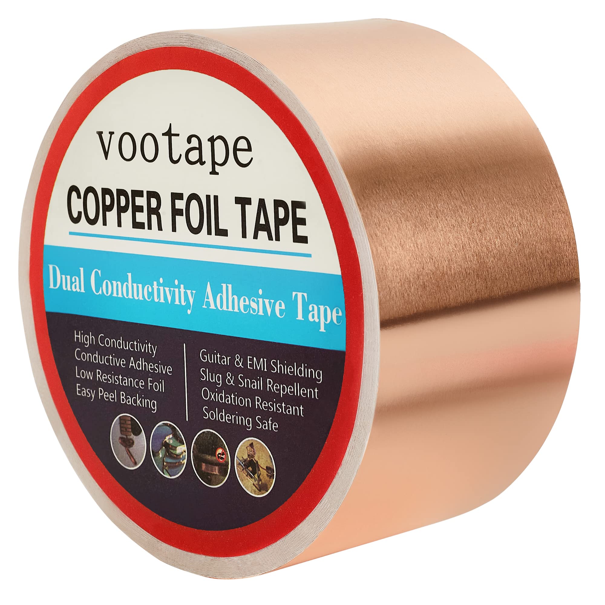Copper Foil Tape [2 inch x 33ft] with Double-Sided Conductive Adhesive for Guitar, EMI Shielding, Electrical Repairs, Crafts, Stained Glass, Paper Circuits, Garden, Soldering, Grounding