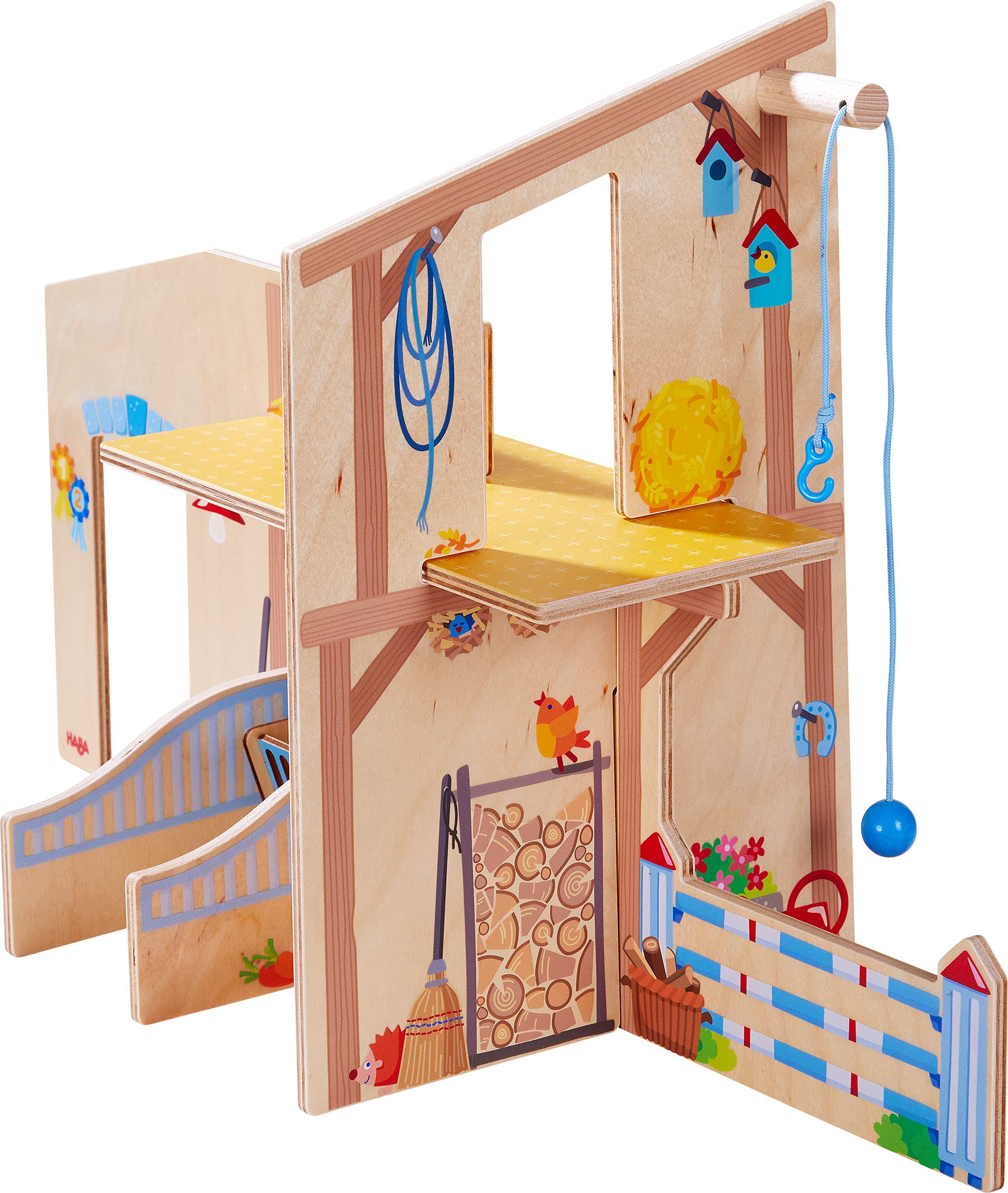 HABA 306156 - Little Friends Reiterhof Pferdeglück, Zubehör für Biegepuppen ab 3 Jahren, Bunt