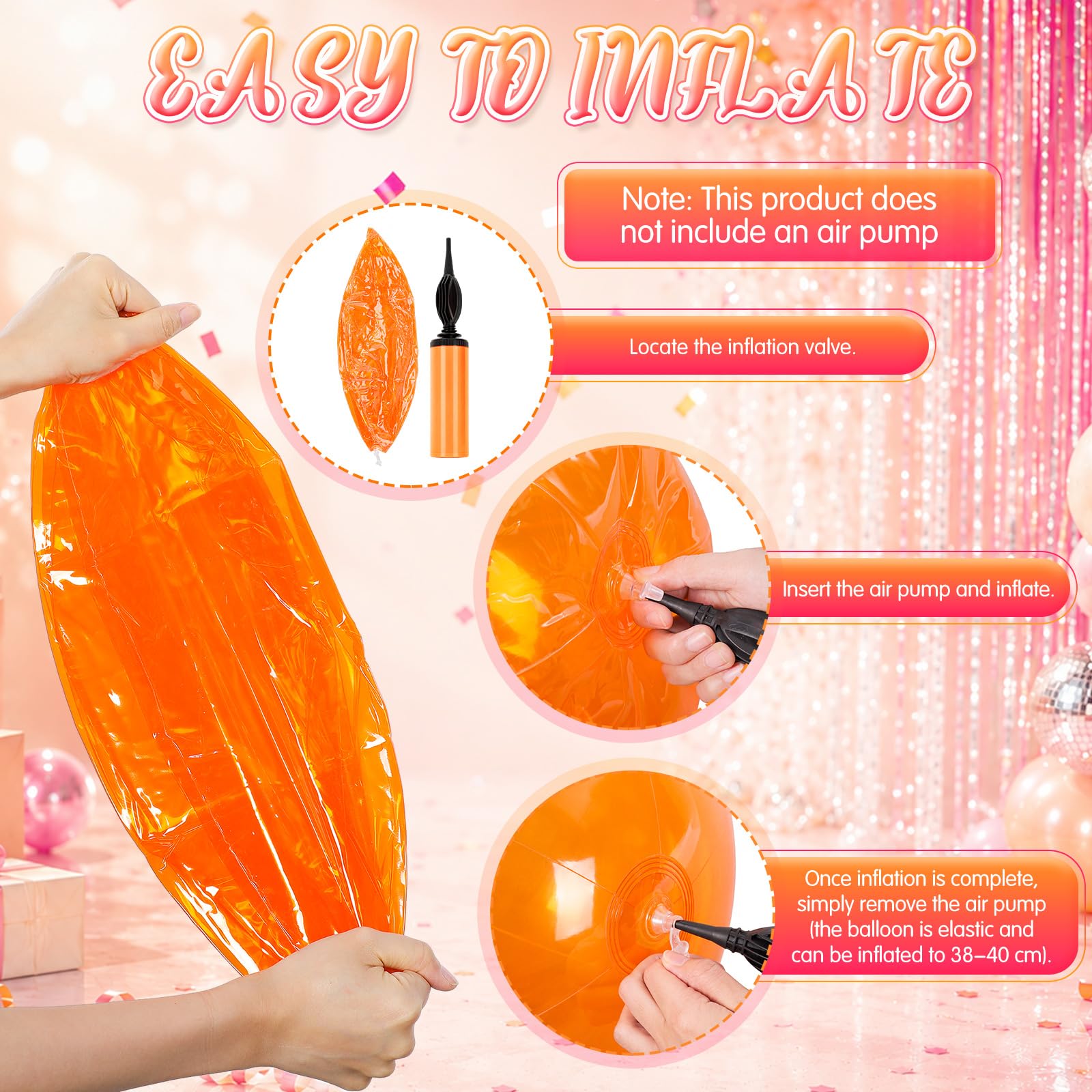 Lot de 8 ballons de plage roses et oranges de 40,6 cm - Ballons gonflables et flottants pour enterrement de vie de jeune fille - Coucher de soleil - Été - Piscine - Plage - Fête