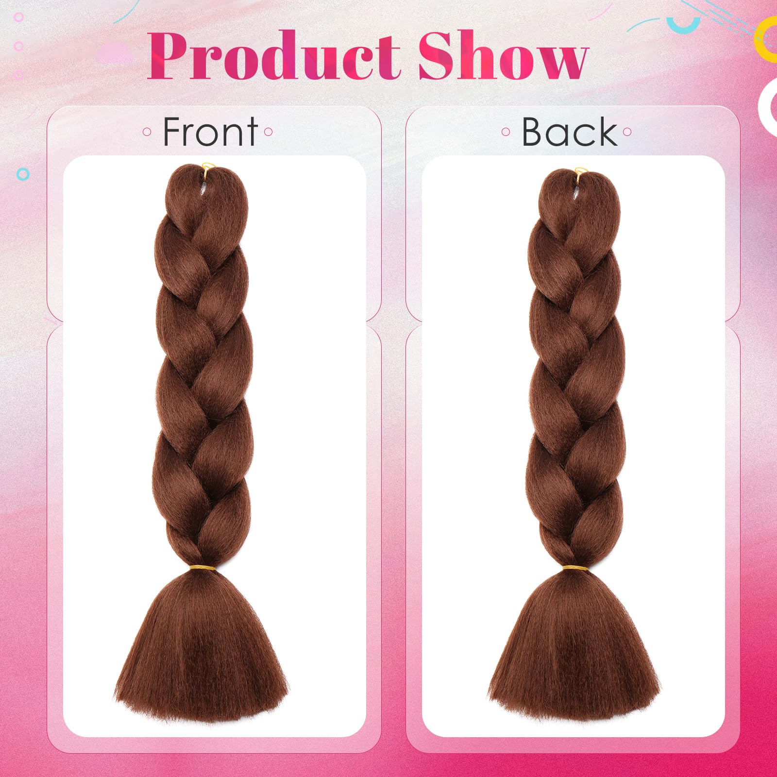 Benehair 3 Packs 24 Inch Braid Extensions Jumbo Box Braiding Hair for Twist Colorful Synthetic Hair Extensions for Braiding Dark Brown Hair Extensions for Women(3 Packs - Image 3