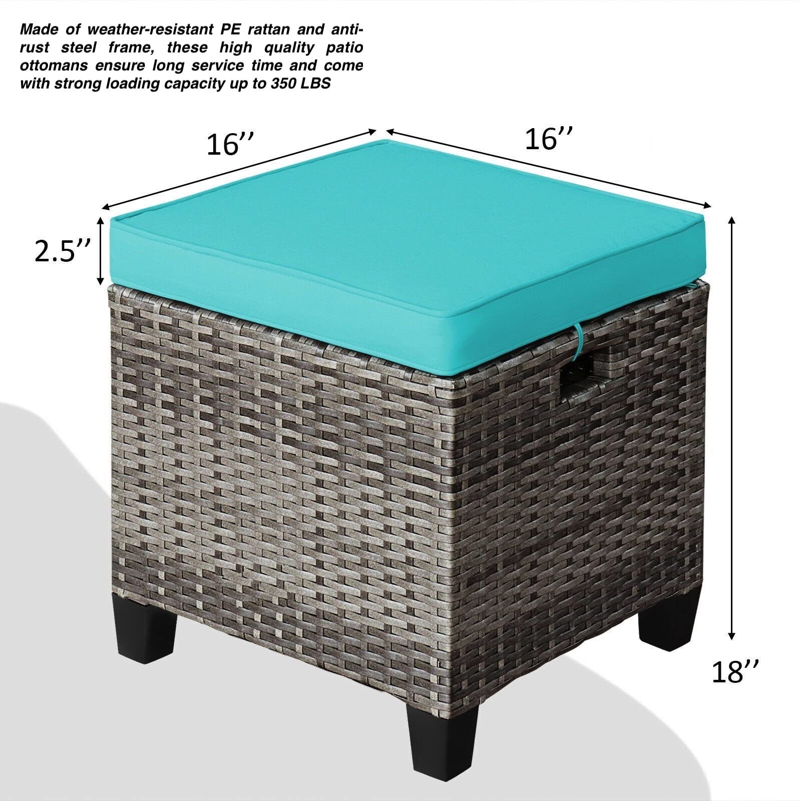 HPW 2PCS Outdoor Mixed Grey PE Rattan Ottoman Removable and Soft Seat Cushion Anti-Slip Foot Pads Serves As Footstools Side Table Additional Seats Suitable for Patio Garden Backyard Poolside Use