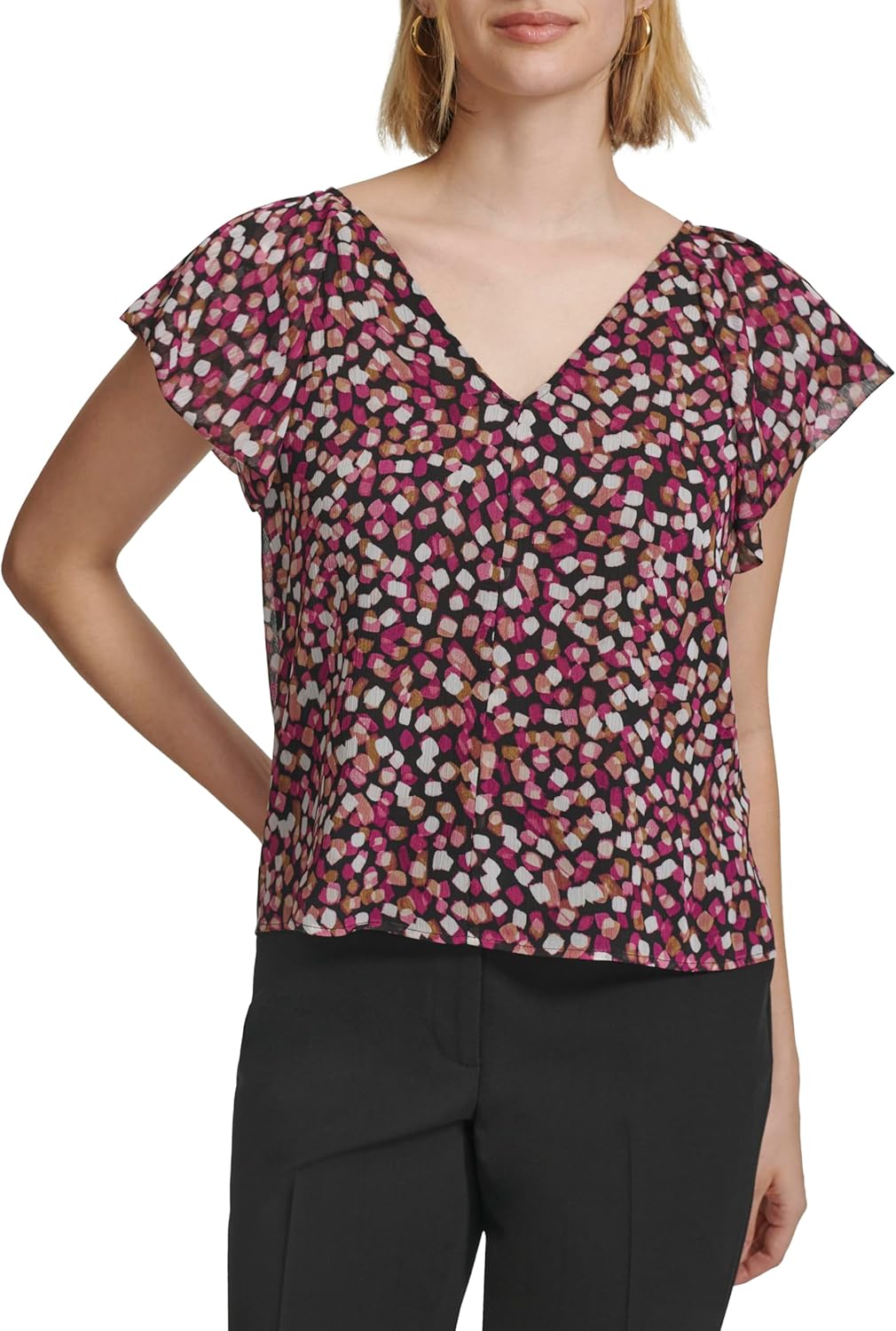 Calvin Klein Womens Ruffle Detail Sleeveless Blouse