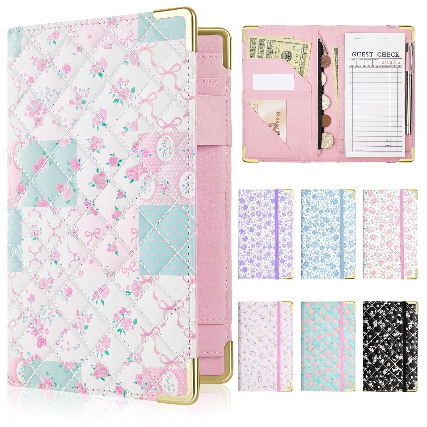 Server Books for Waitress, Leather Server Book with Zipper Pocket, Cute Servering Book with & Pen Holder Fits Servers Apron