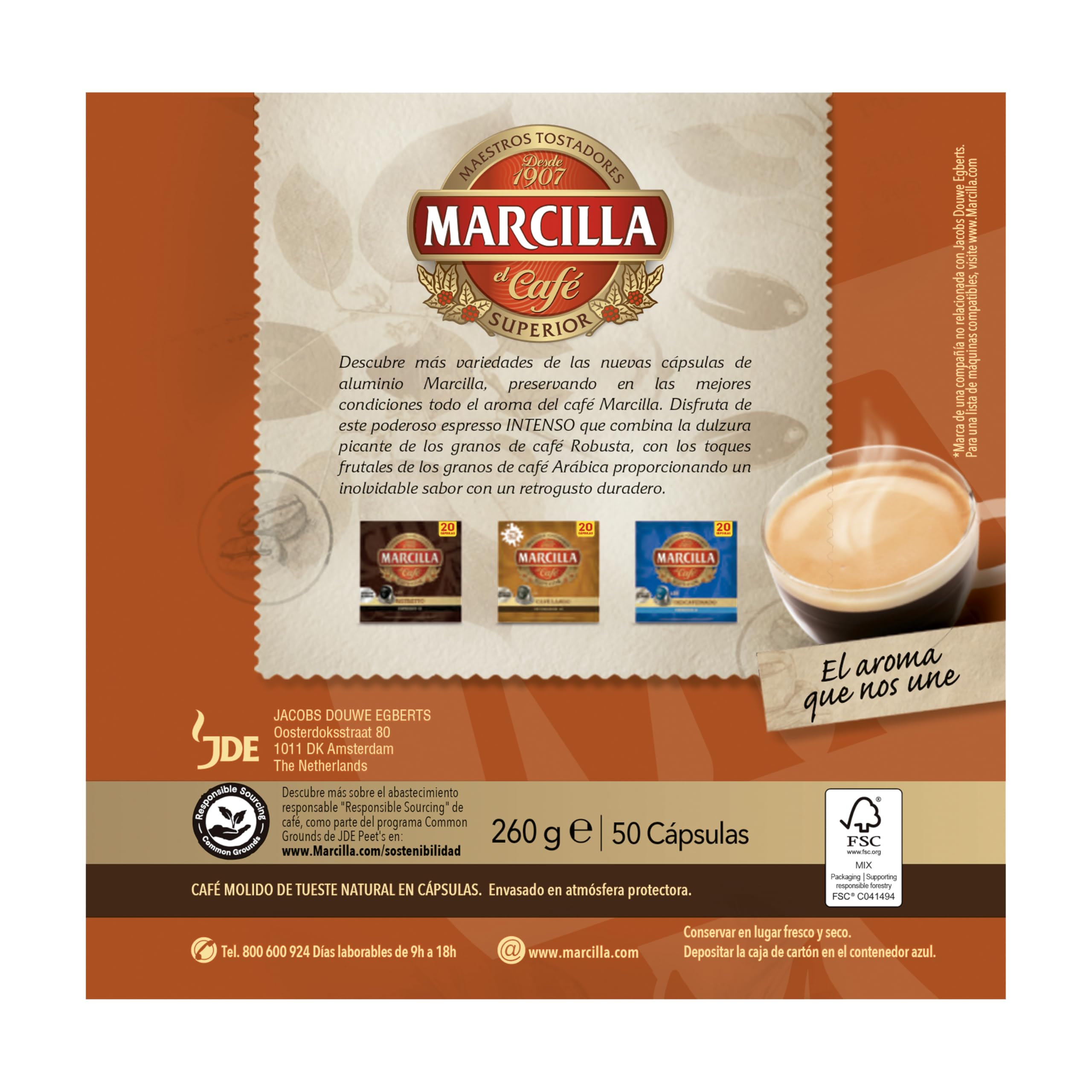 Marcilla Cápsulas de Café Intenso Intensidad 10 Compatibles Nespresso 50 uds