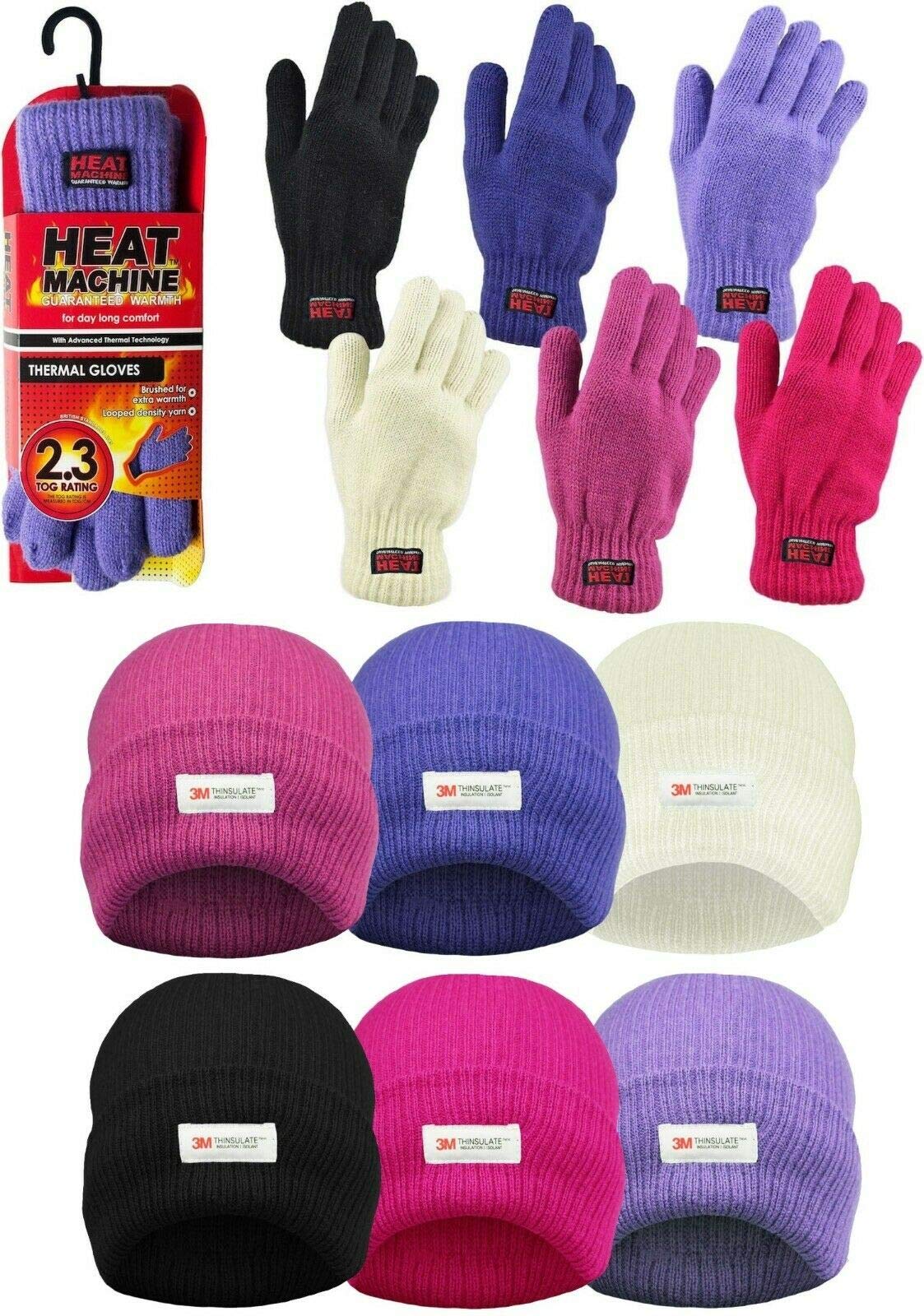 JMC LADIES KNITTED 3M THINSULATE HAT WITH MATCHING THERMAL GLOVES (Black)