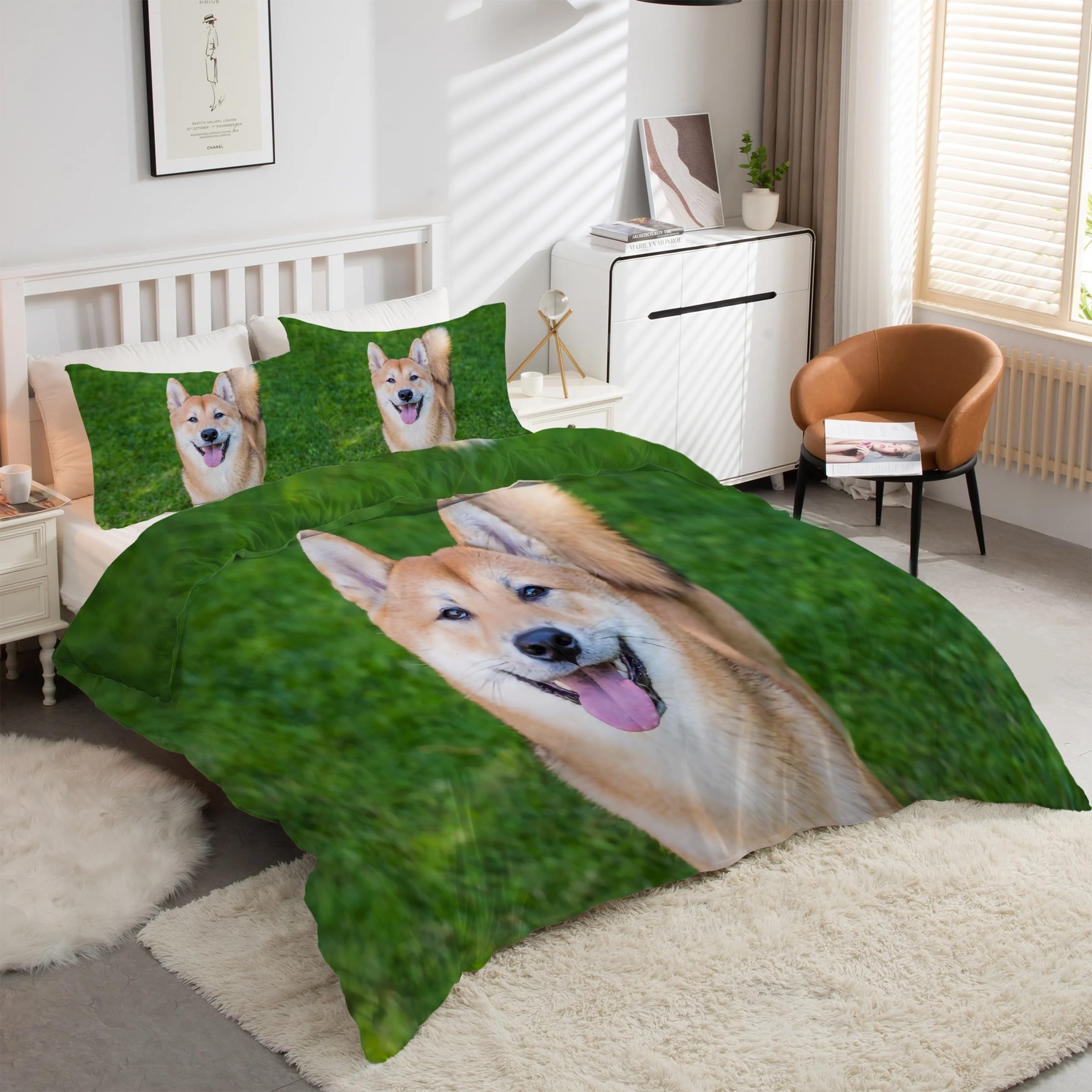 Housse de couette Chien Shiba microfibre douce respirante pour lit double