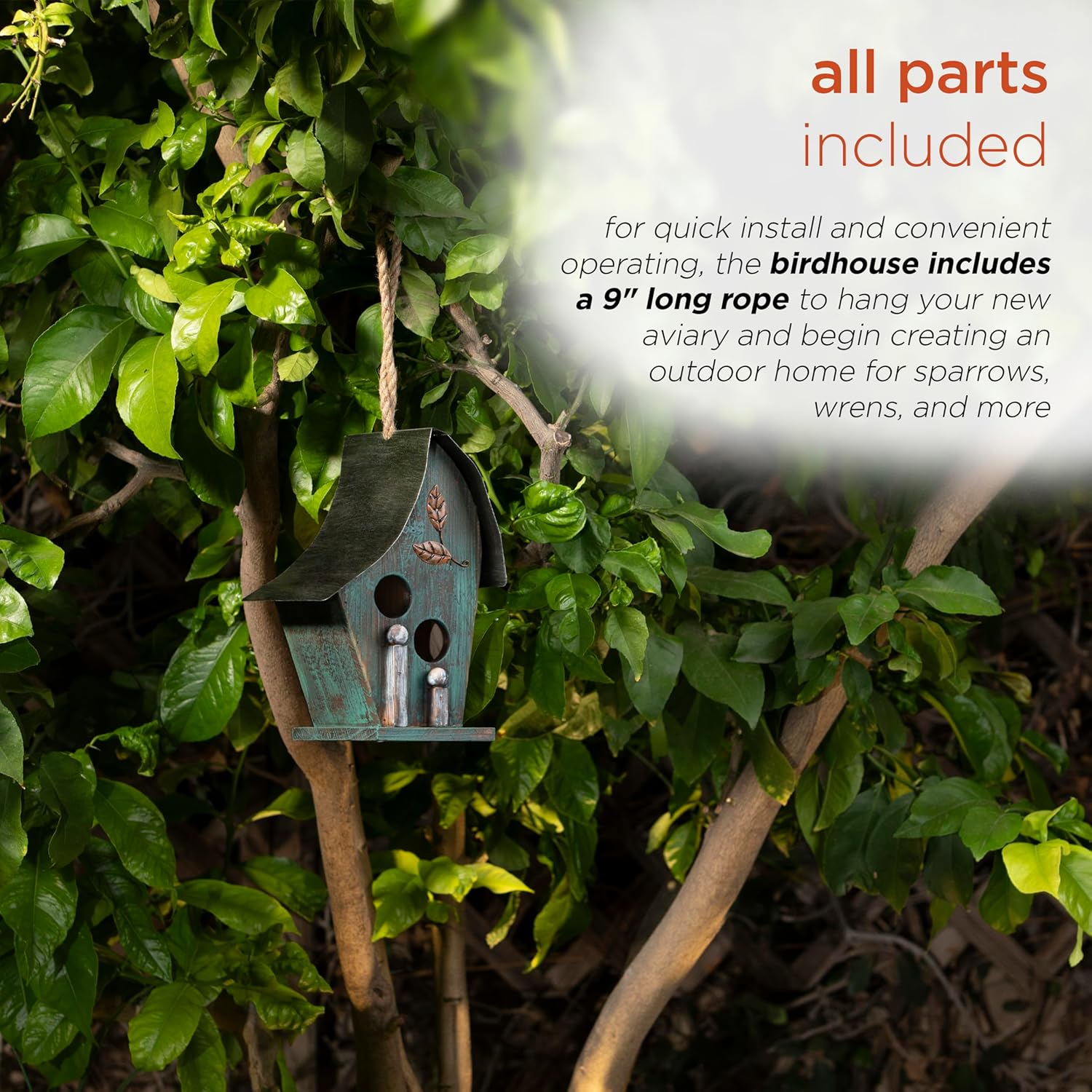 Alpine Corporation 12" Tall Outdoor Hanging Wooden Birdhouse, Turquoise