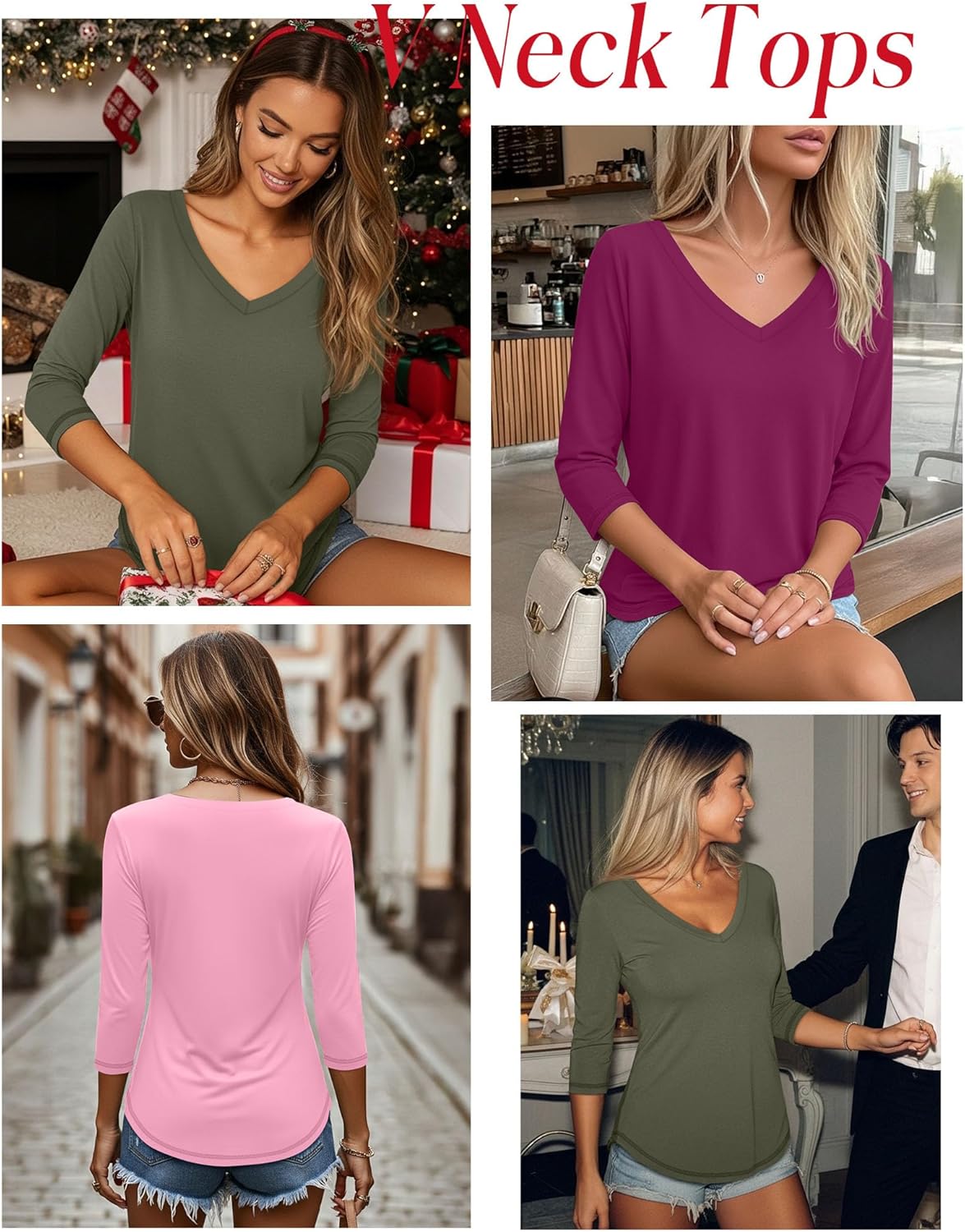 Ficerd 3 Pack Women's 3/4 Length Sleeve T Shirts, V Neck Tops Loose Fit Blouses Casual Tees 2026 Fashion Clothes - Image 5