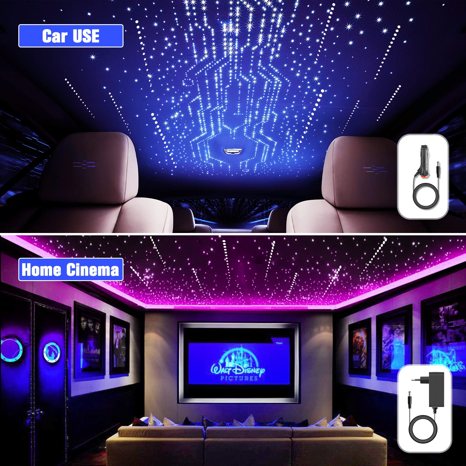 16W RGBW Meteor Lumineuse, 550pcs*0.75mm*4m LED Fibre Optique Bluetooth/Télécommande, Ciel Etoile Fibre Optique +Kit d'éclairage pour étoile filante pour Voiture/Maison