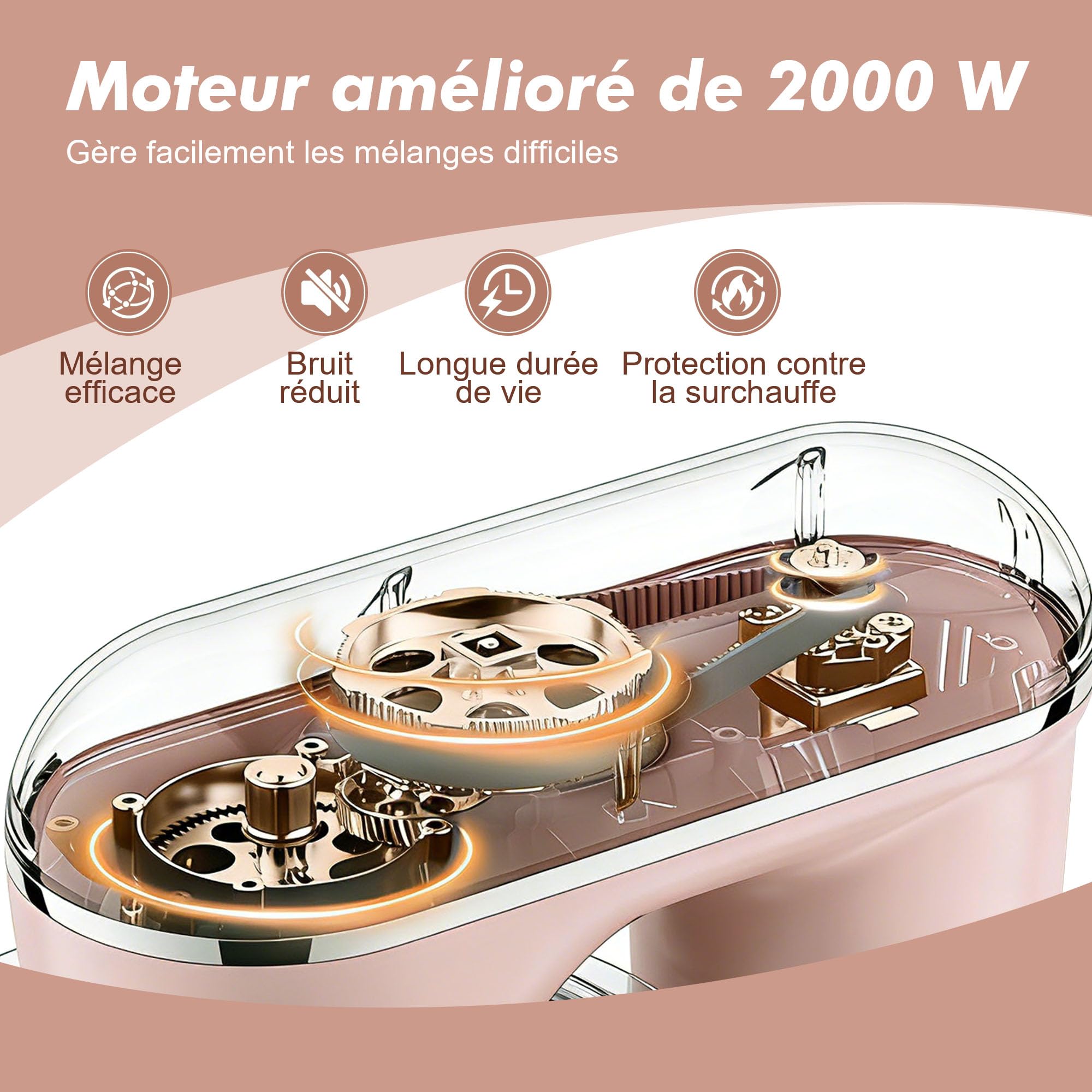 Fab by Kitchen in the box Robot Pâtissier 8L Grande Capacité, Batteur sur Socle 2000W, Pétrin Professionnel avec Fouet, Batteur Plat, Crochet Pétrisseur, 10 Vitesses + Pulse, Bol Inox