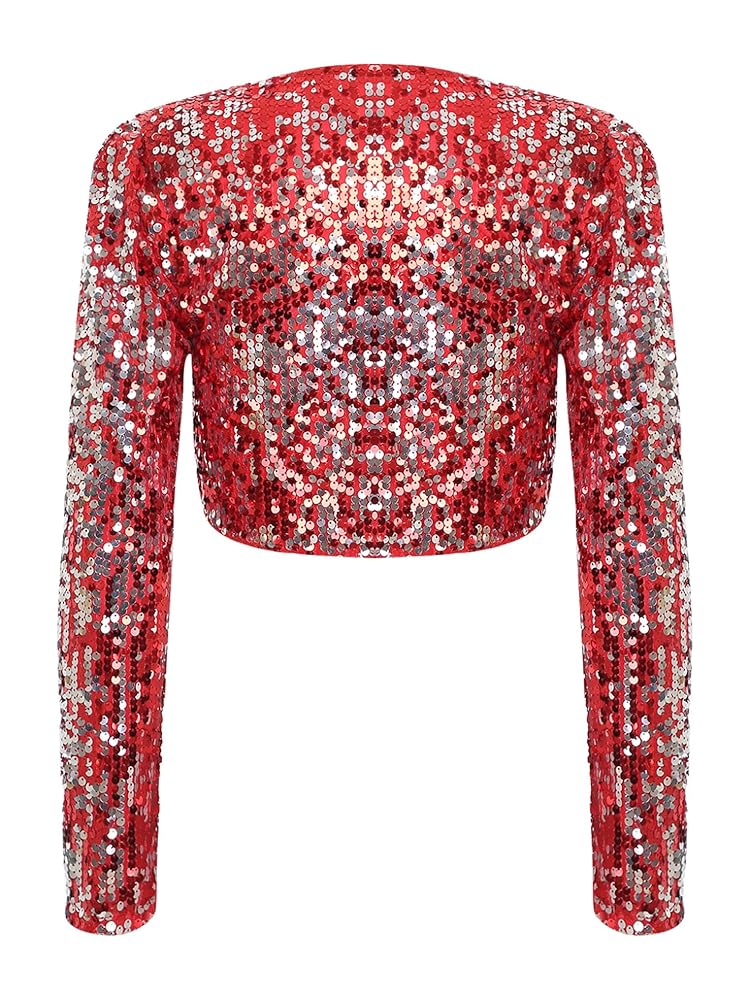 Amazon.com: Freebily Women's Shiny Sequin Jacket Long Sleeve
