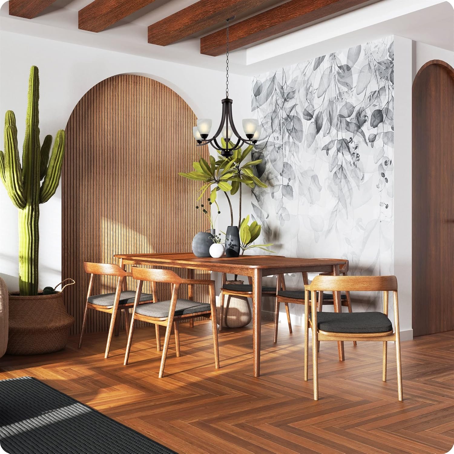 Kira Home Weston 24" Contemporary 5-Light Large Chandelier + Alabaster Glass Shades, Adjustable Chain, Oil Rubbed Bronze Finish - - 