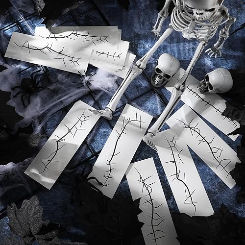 Miniatura 6 de Yeaqee 30 hojas de tatuajes de puntada de Halloween, tatuajes temporales falsos, tatuajes temporales de Halloween, tatuajes de maquillaje de puntada