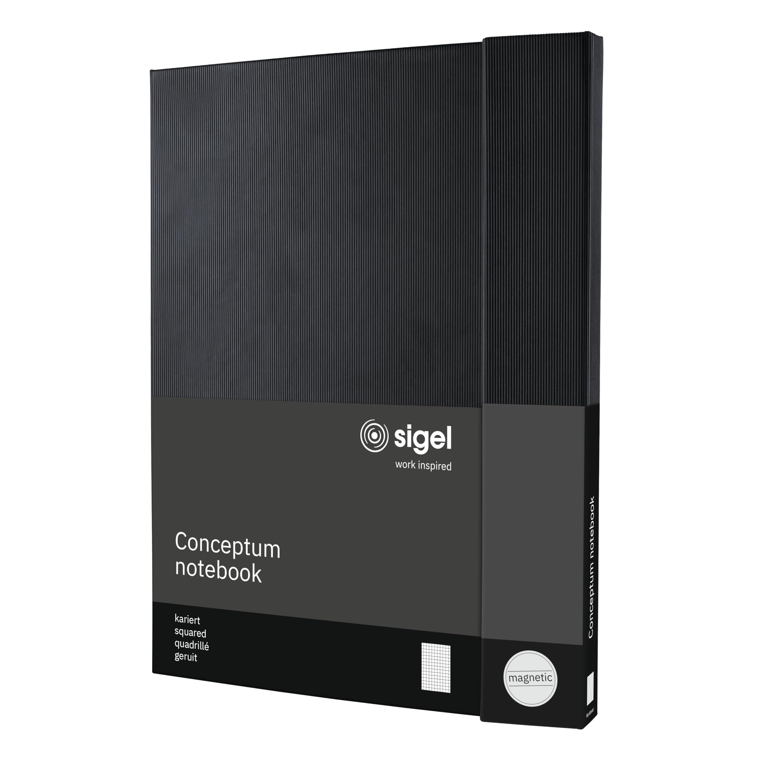 Sigel CO141 Notebook CONCEPTUM®, black, Hardcover, squared, size A4+, magnetic fastener, with numerous features