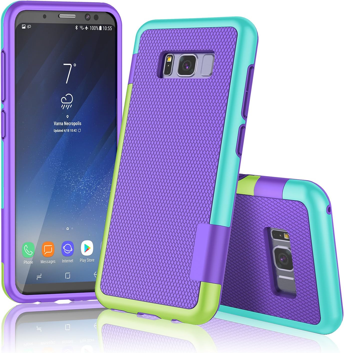 Galaxy S8 Plus Case, S8 Plus Case, TILL(TM) Ultra Slim 3 Color Hybrid Impact Anti-Slip Shockproof Soft TPU Hard PC Bumper [Build in Card Slot] Wallet Case Cover for Galaxy S8 Plus 6.2 INCH [Purple]