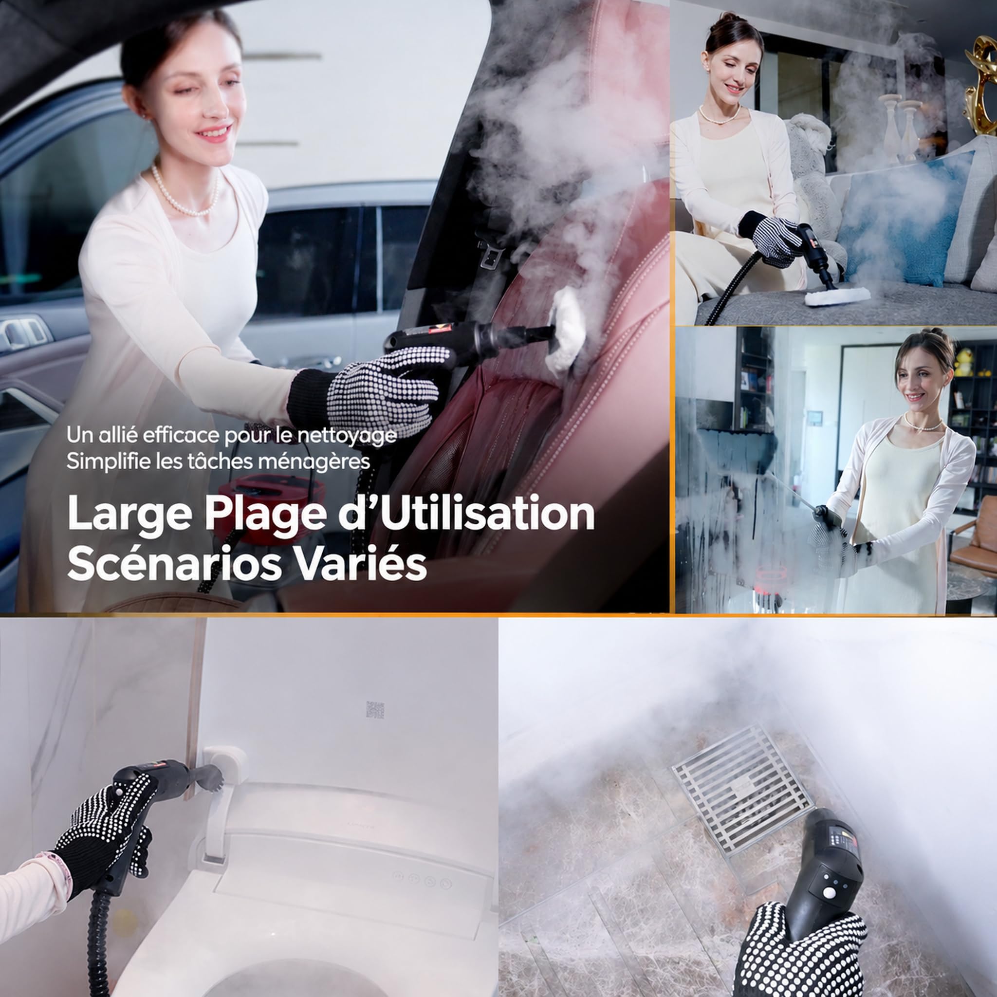 Nettoyeur Vapeur Portatif, Steam Cleaner pour La Maison, Multi-usage Steamer, Poignée Réglable 3 Niveaux, 1600ml Réservoir d'eau, Nettoyeur Vapeur à Main pour Fenêtres, Cuisine, Voiture, Salle de Bain