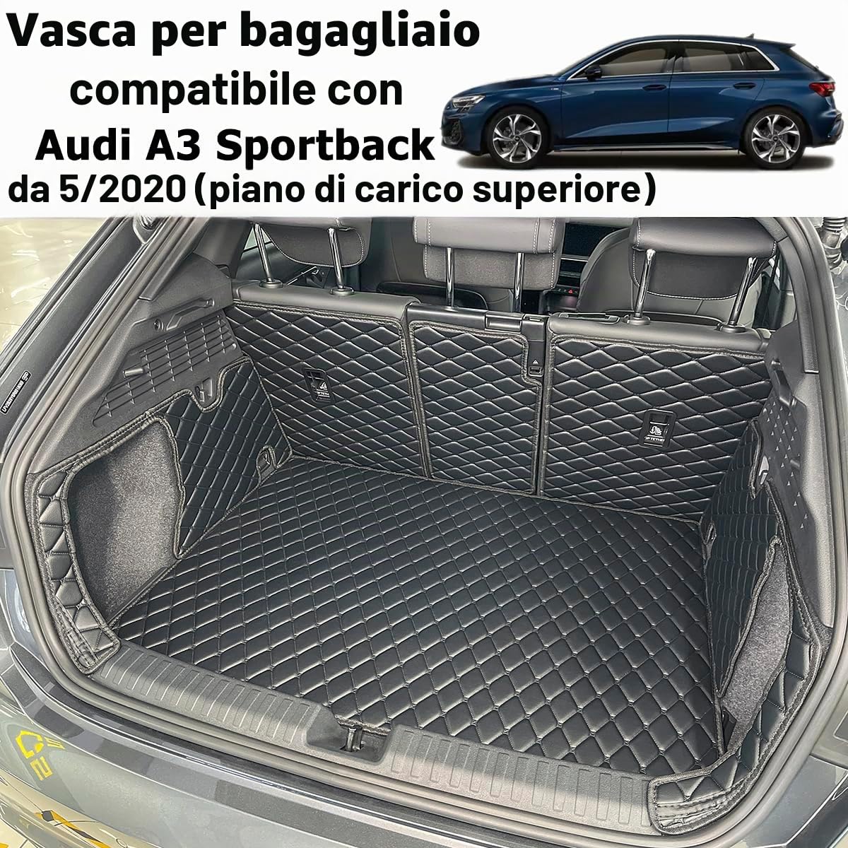 Vasca Baule per Audi A3 Sportback 8Y 2021-2025 (piano di carico superiore) Protezione Bagagliaio su Misura | Tappetino protettivo per bagagliaio