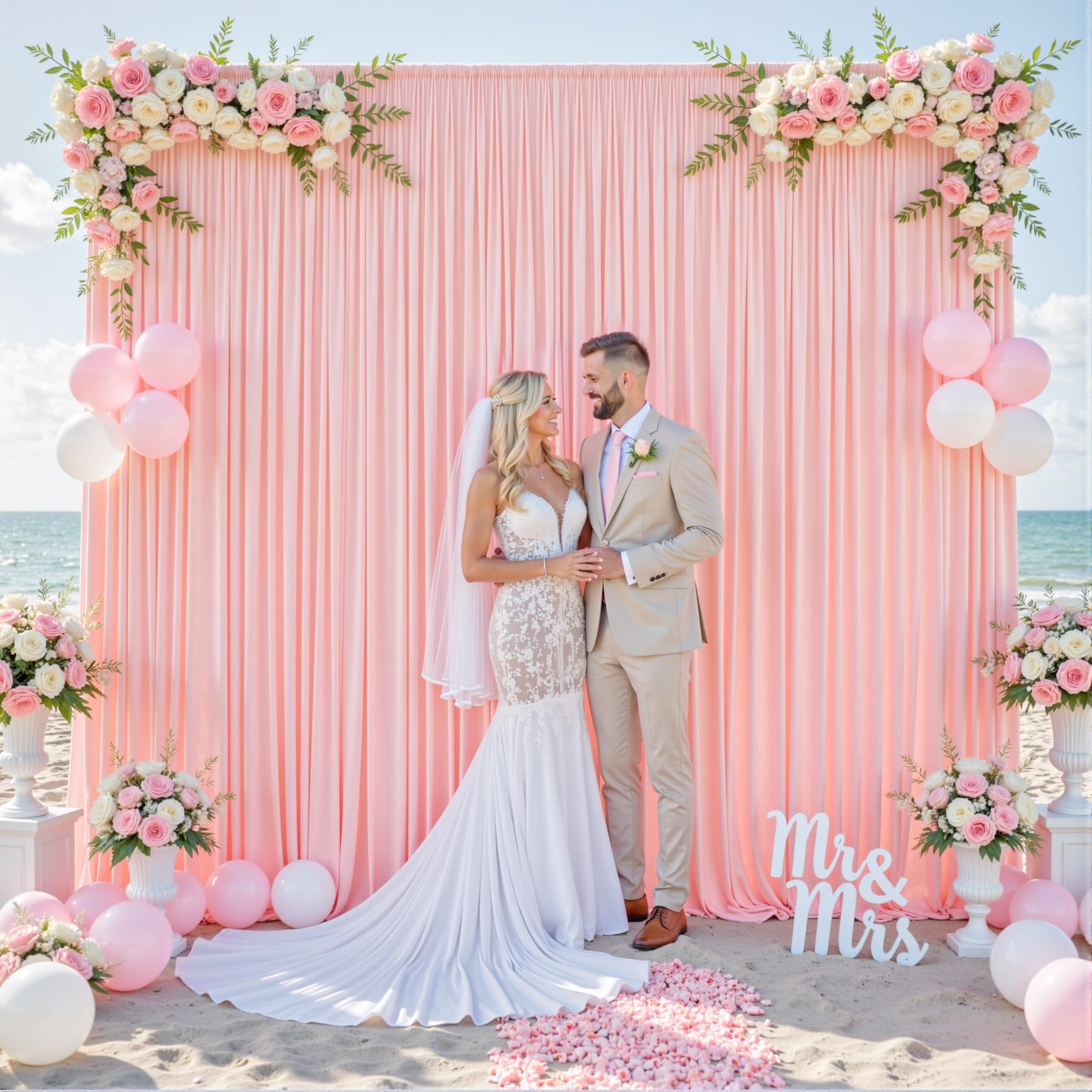 40ft x 10ft Ivory Backdrop Curtain for Wedding Ivory Wrinkle Free Backdrop Drapes Panels for Parties Baby Shower Bridal Shower Birthday Photo Photography Polyester Fabric Background Decoration — view 24
