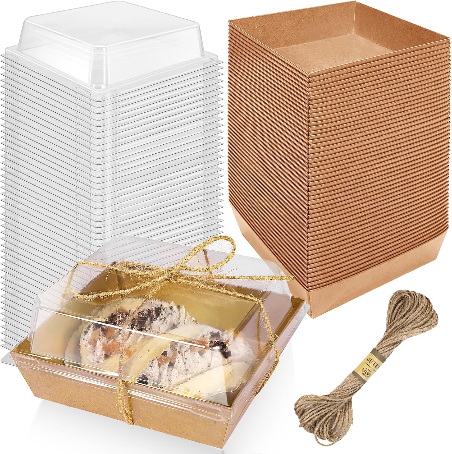 ausurme 50 Pack Paper Charcuterie Boxes with Clear Lids,4.3" Brown Square Cookie Containers,Oil-Proof Kraft Paper Dessert Boxes,Sandwich Boxes for Bakery,Cake(Brown)
