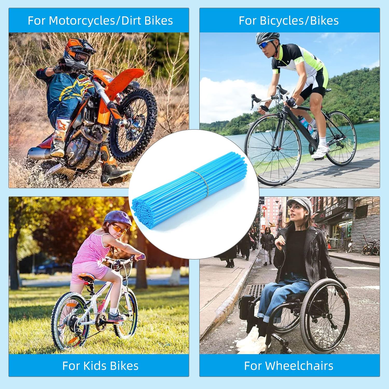 Spoke Skins Spoke Covers: 8-21 inch Rims Protector & Decoration for Dirt Bike | Bike | Bicycle | Wheelchair | Motorcycle - 72Pcs